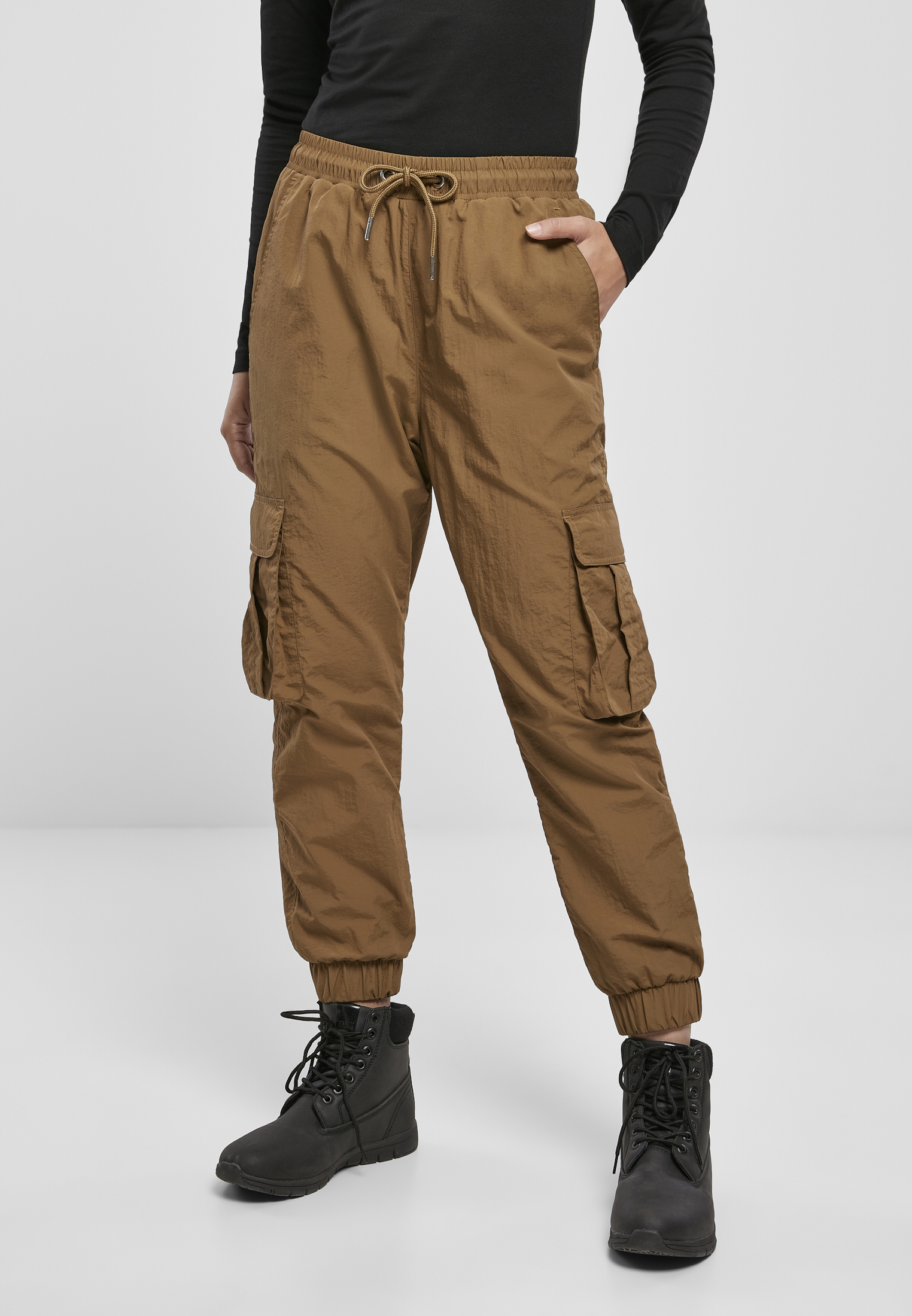 Doamnelor high waist Crinkle Nylon Cargo Pantaloni Midground