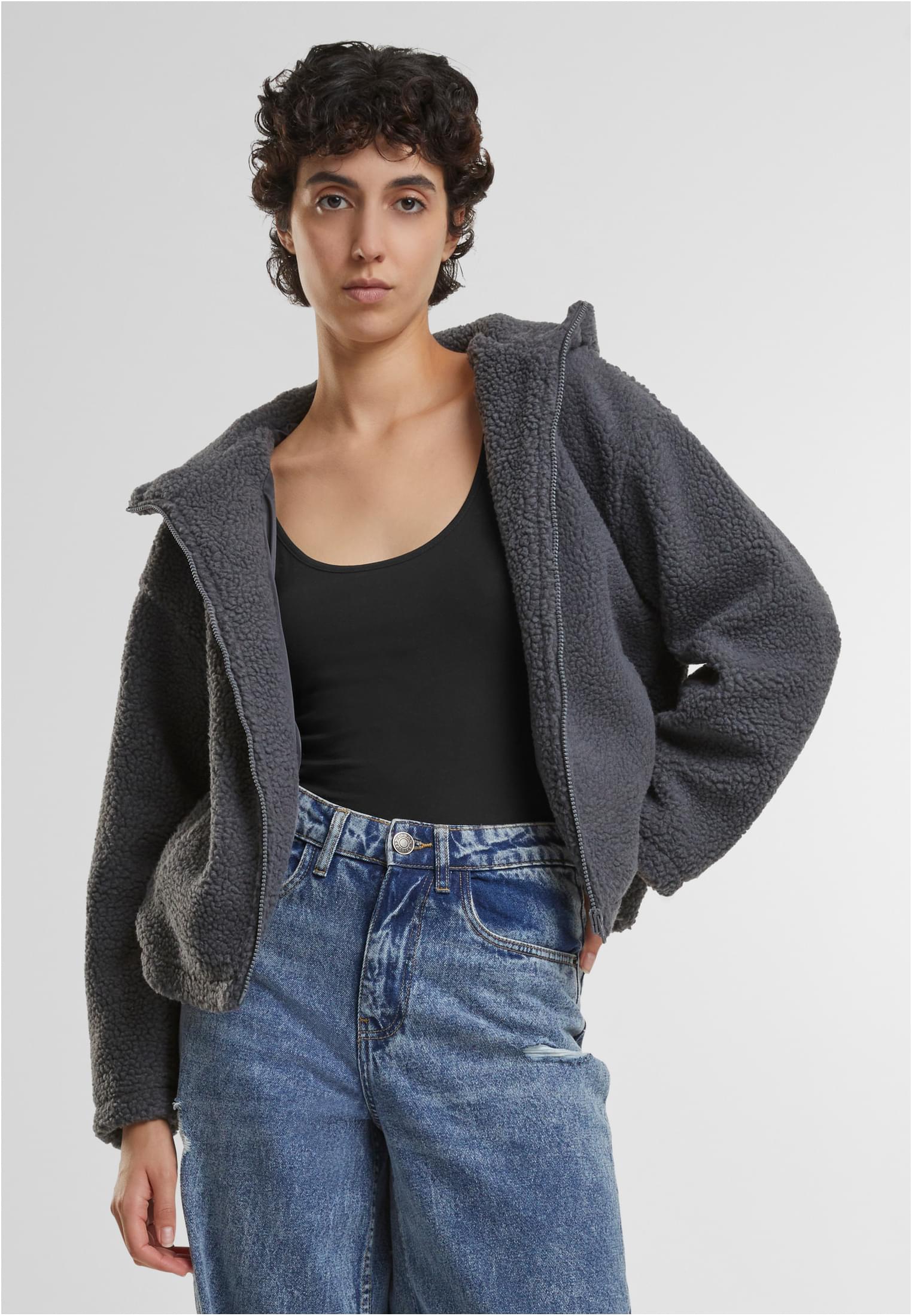 Women's Short Sweatshirt Sherpa Gray