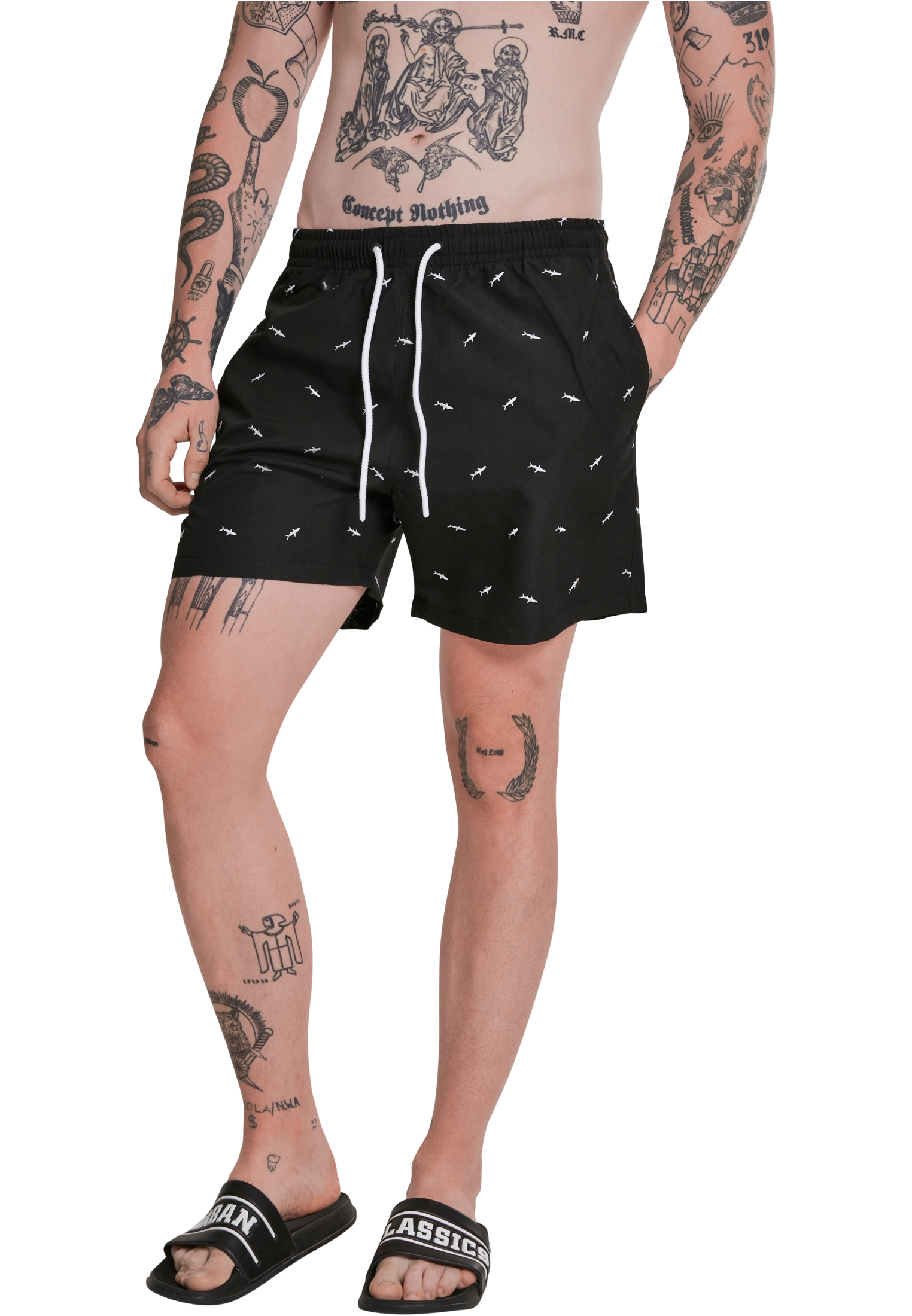 Men&#039;s swimwear with embroidery shark/black/white
