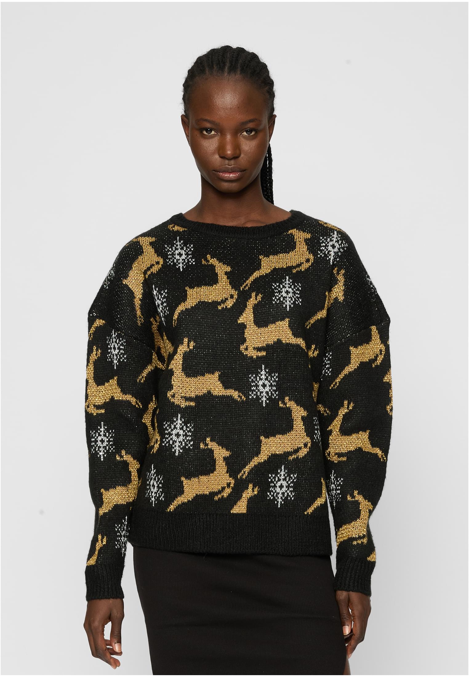 Women&#039;s Oversized Christmas Sweater Black/Gold