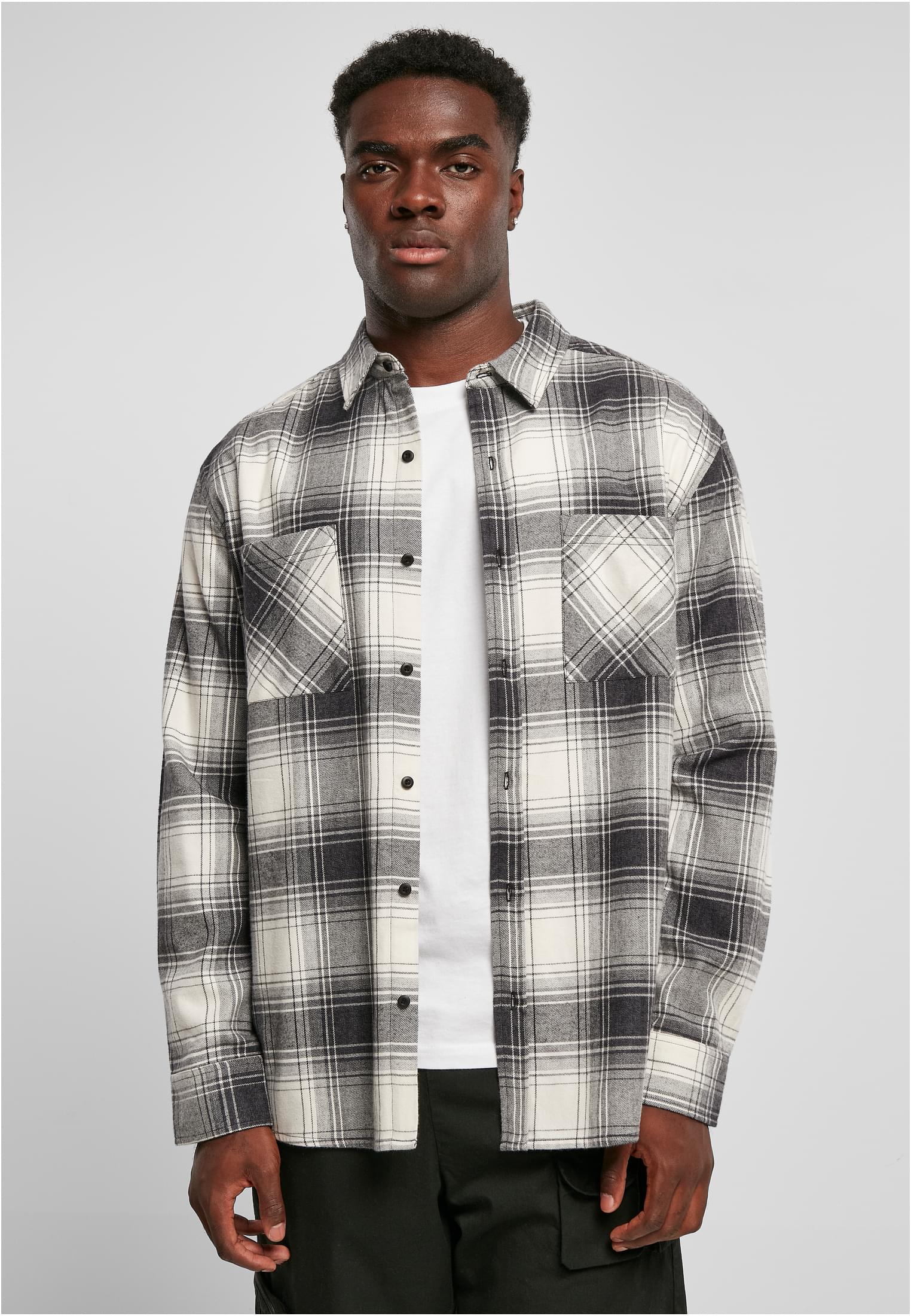 Mock Check Shirt white sand/black