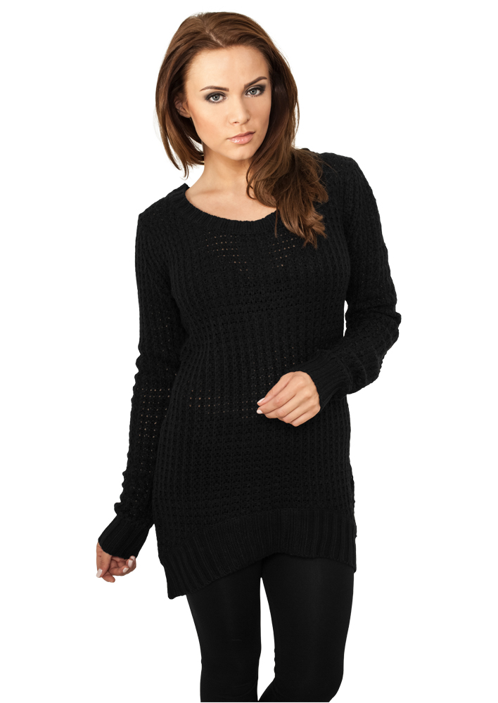 Women&#039;s sweater with a long wide neckline in black