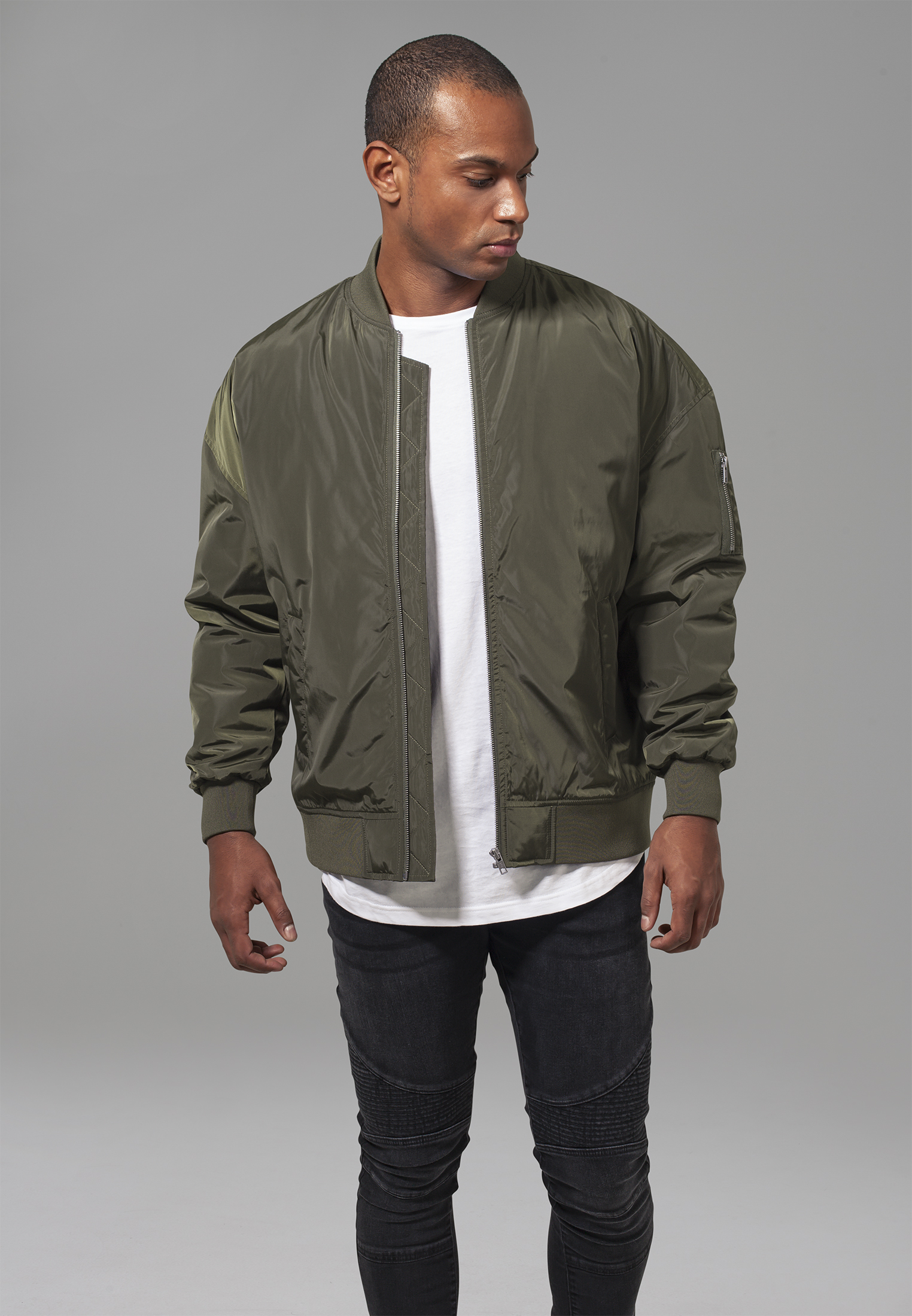 Oversized Bomber Jacket Dark Olive