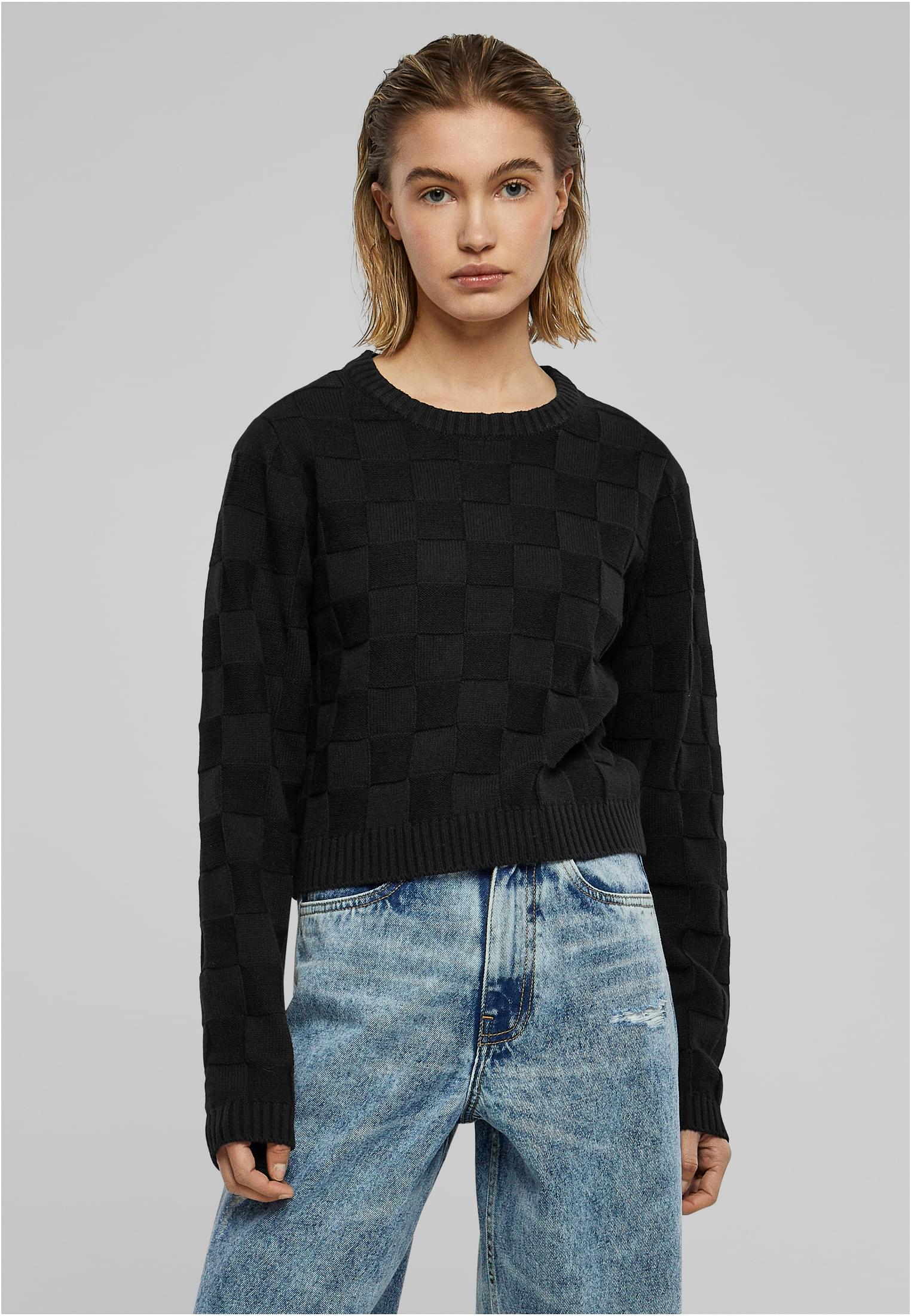 Women&#039;s knitted sweater check knit black