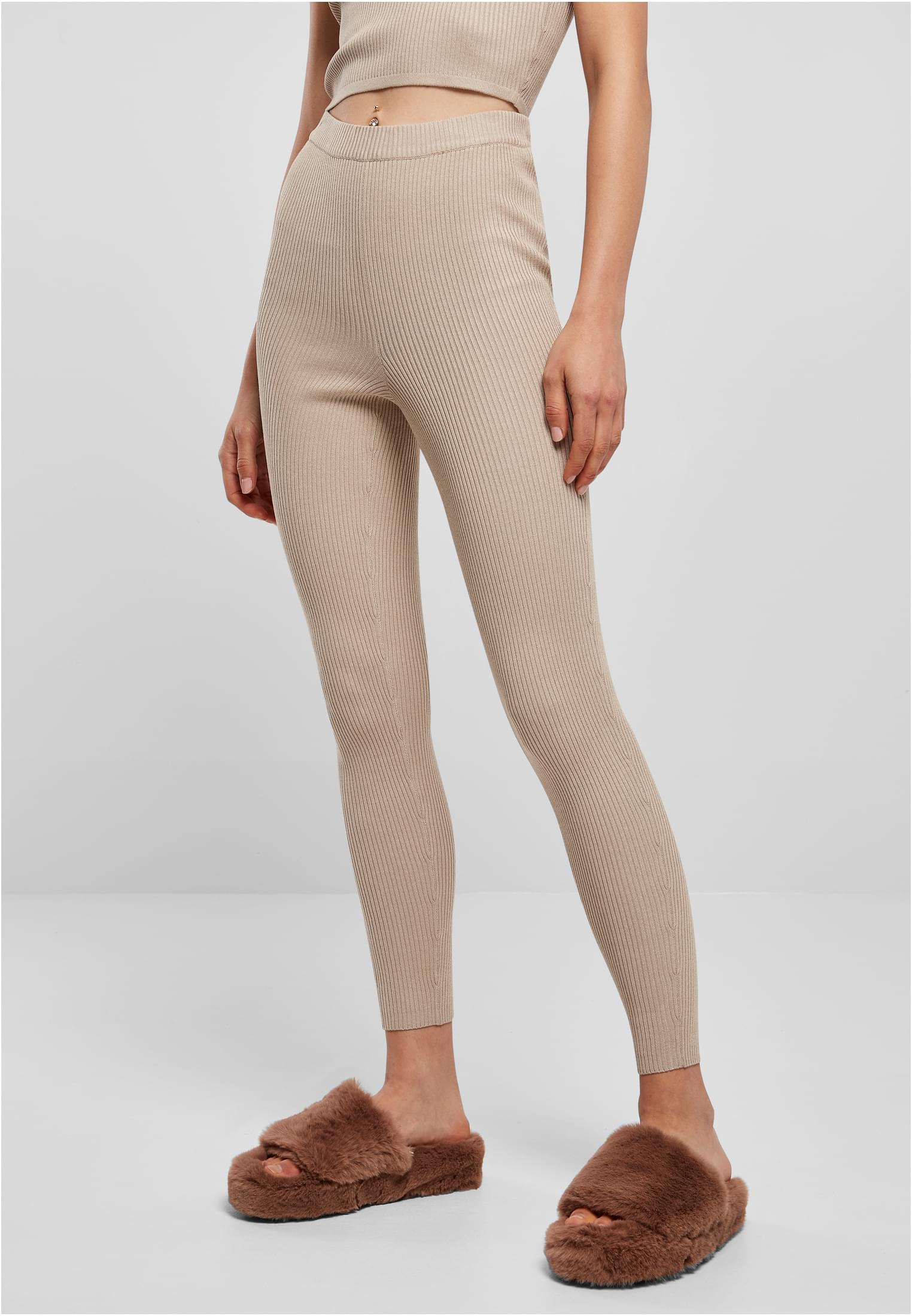 Womens leggings with ribbed knit lighttaupe