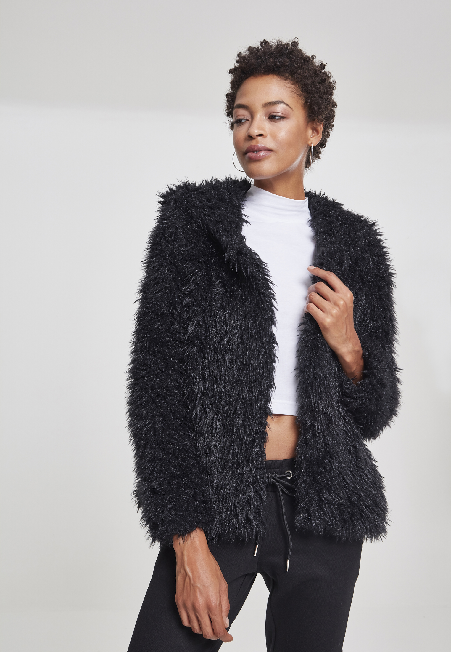 Ladies Hooded Teddy Jacket black
