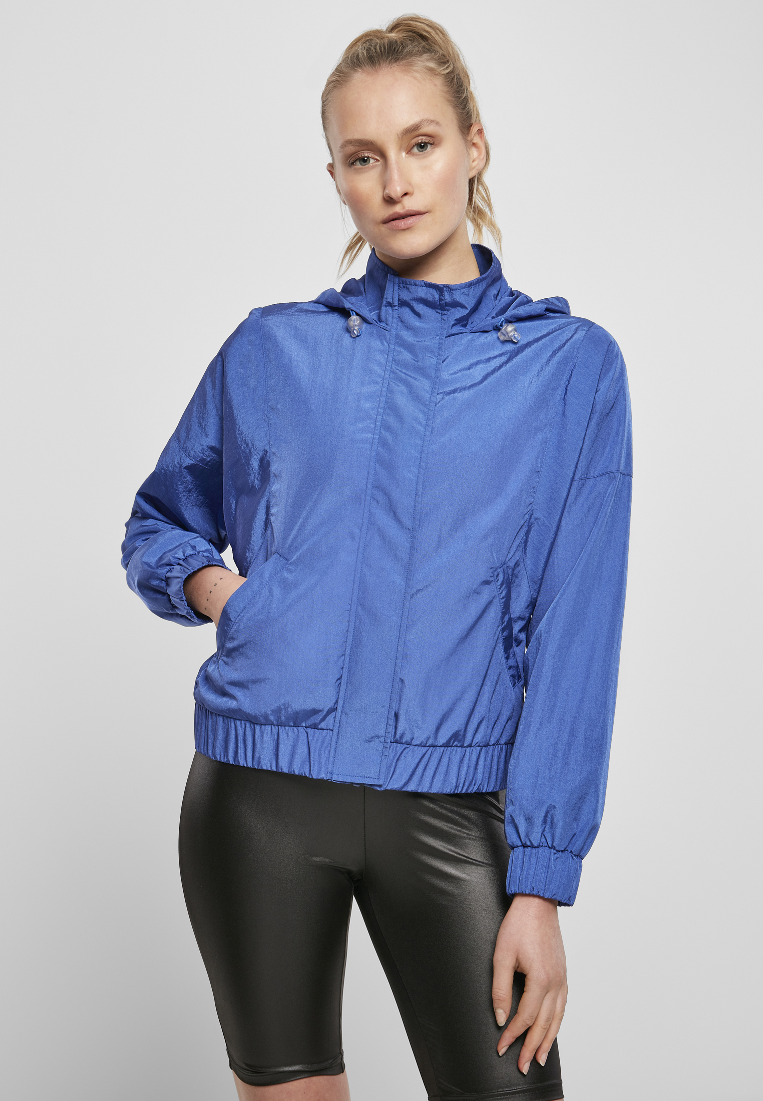 Women's Oversized Shiny Nylon Jacket Sports Blue Color