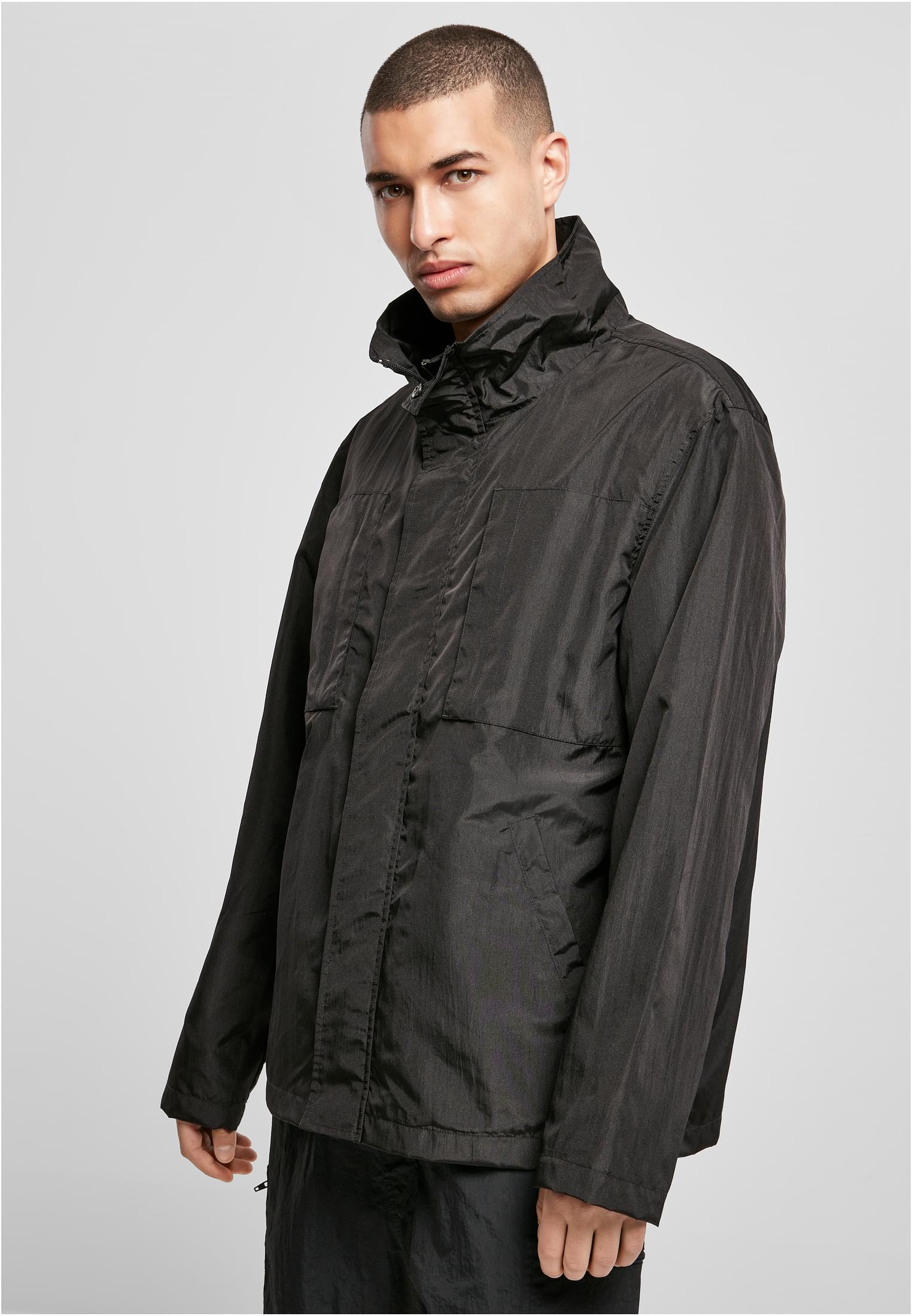 Nylon crepe jacket with double pocket black