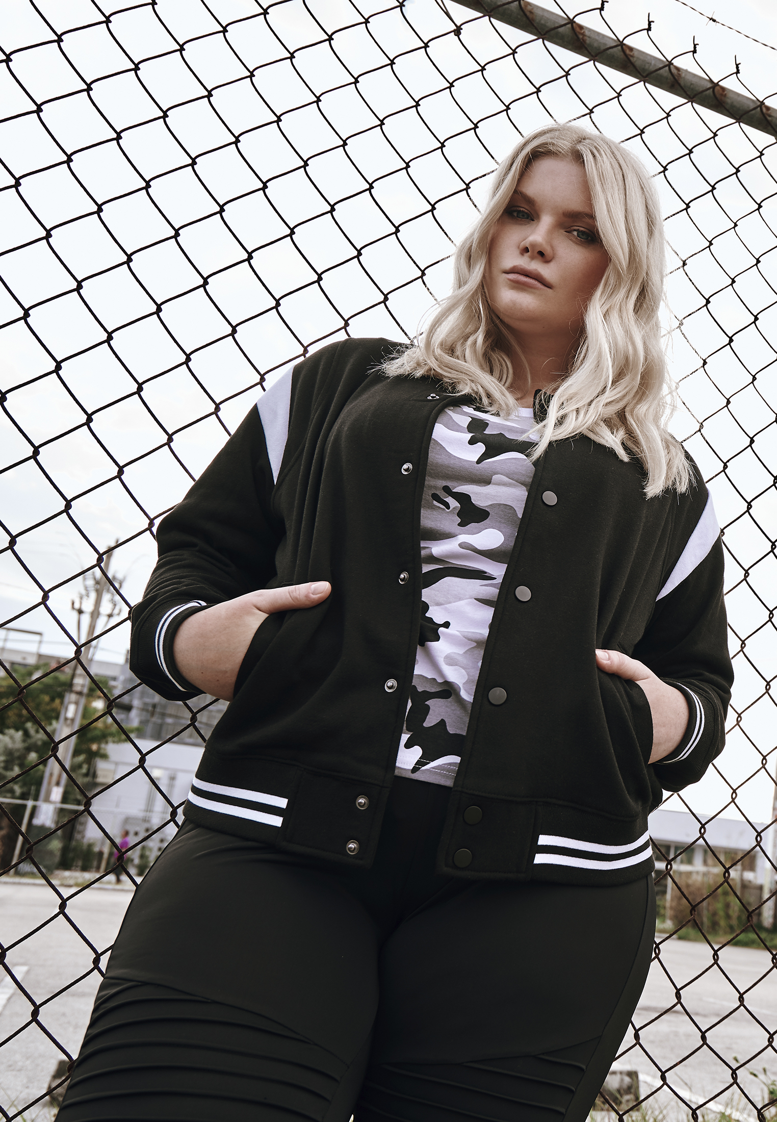 Women's inset College Sweat Jacket blk/wht