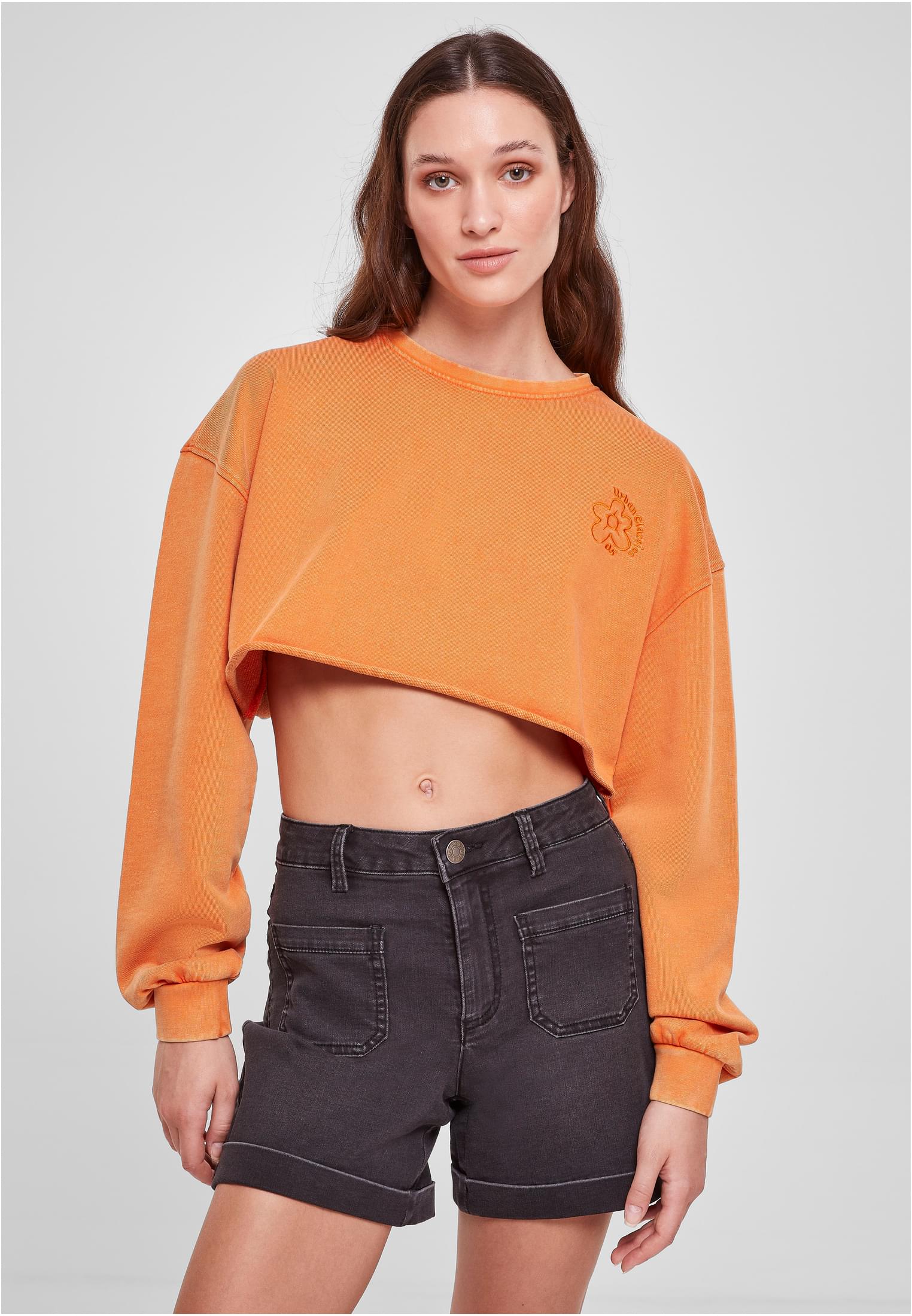 Women's Cropped Floral Embroidery Terry Crewneck vintageorange