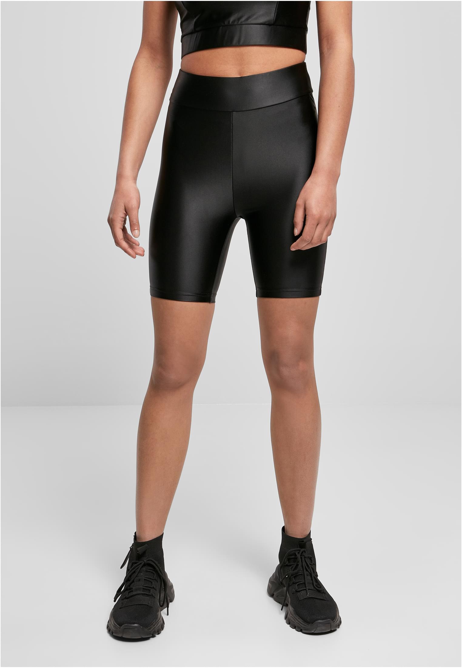 Women's Shiny Metallic High-Waisted Cycling Shorts Black