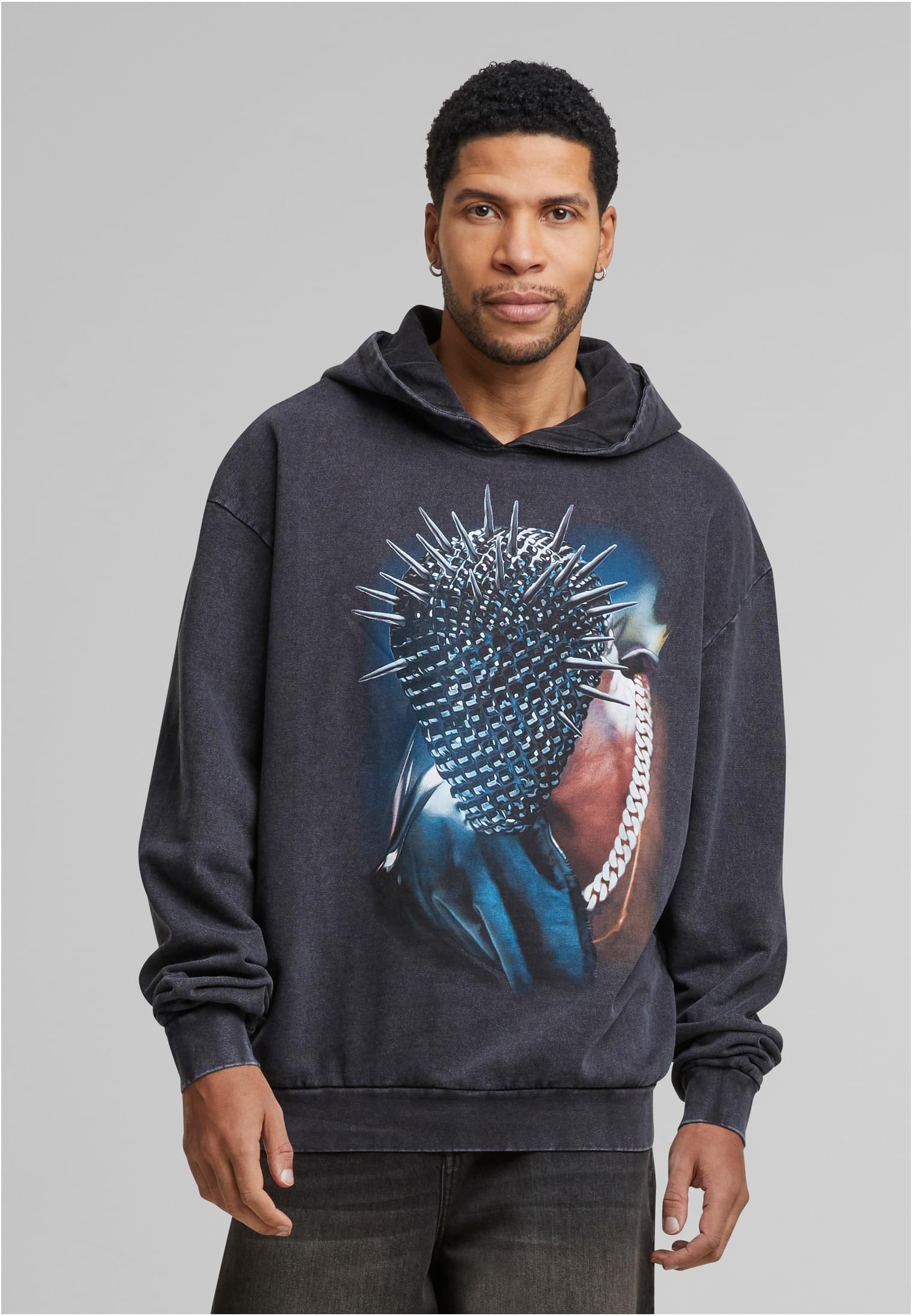 Thorned Mask Oversize Hoody Black with Acid Wash
