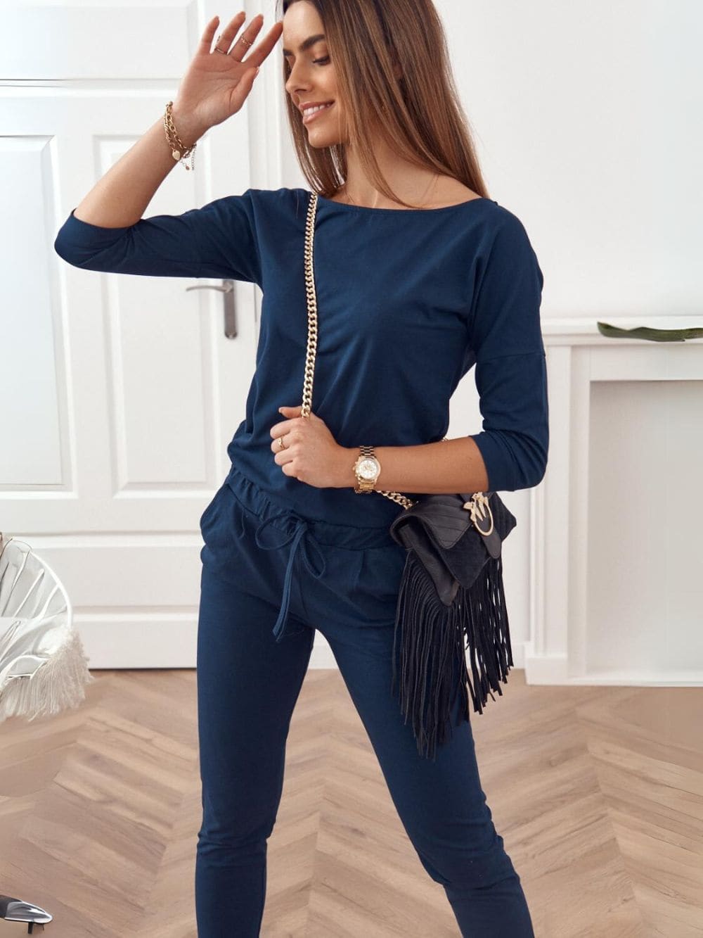 Women's Jumpsuit With A Navy Blue Zip Fastening At The Back