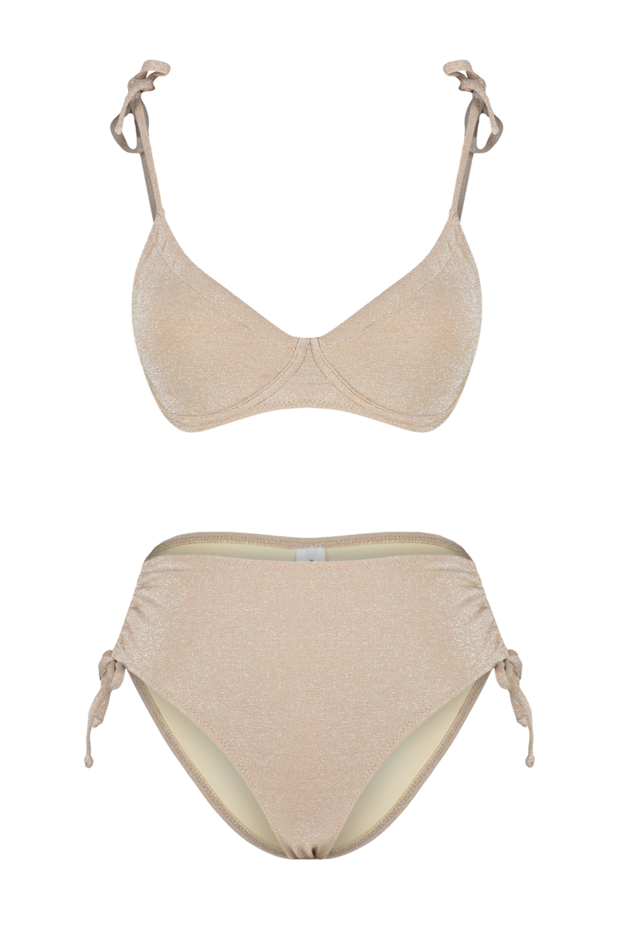 Trendyol Mink Balconette Tie-Up Silvery High Waist Hipster Bikini Set