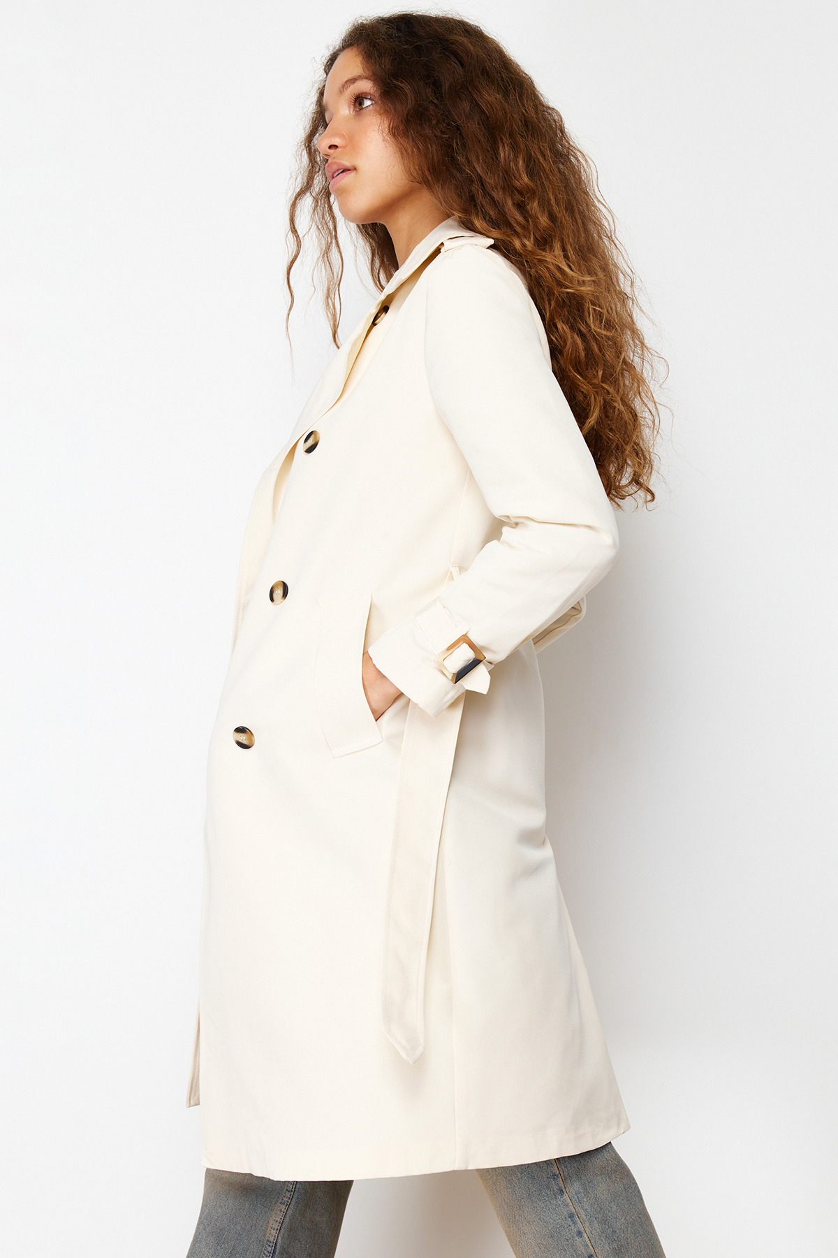 Trendyol Stone Regular Belt Midi Trench Coat