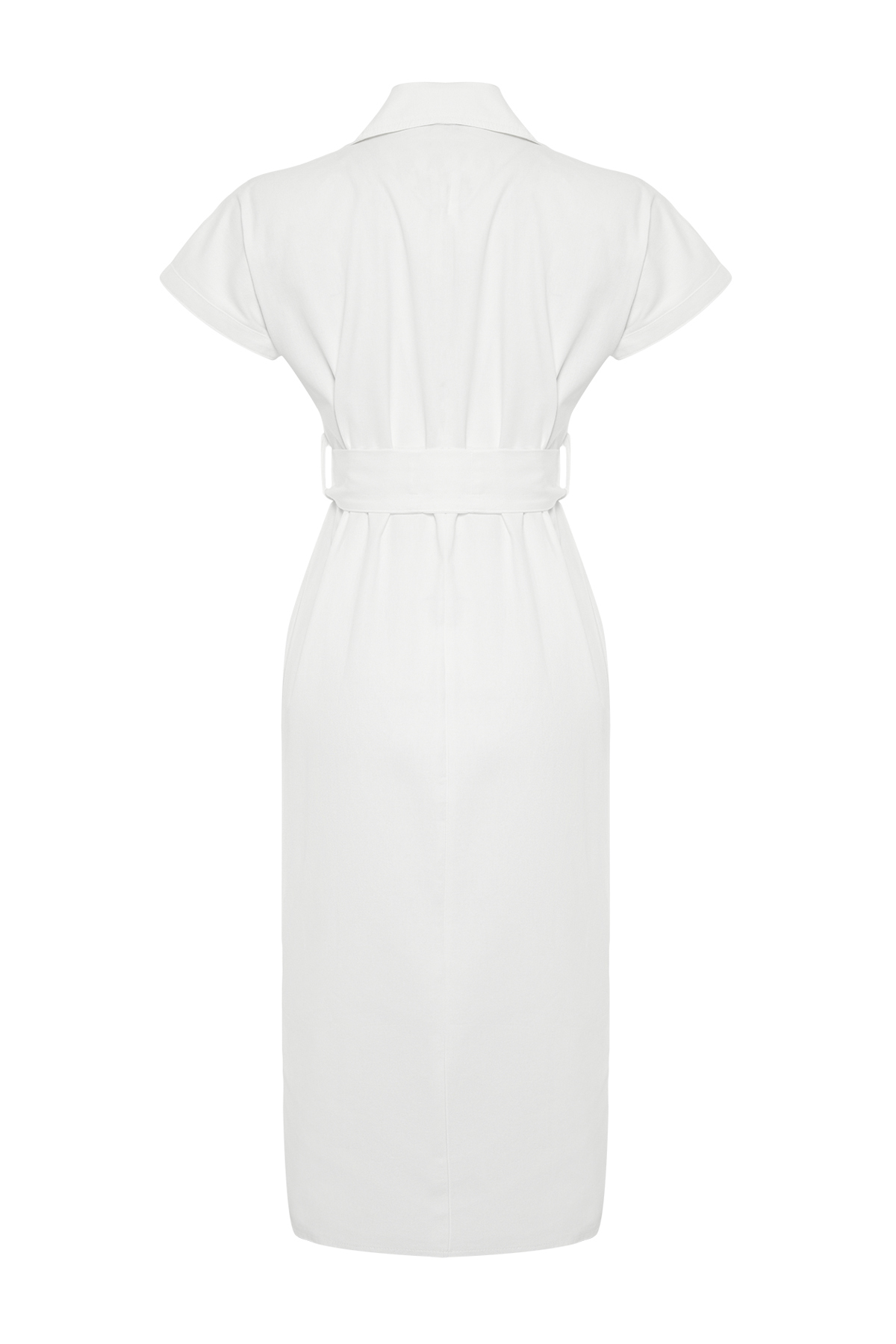 Trendyol Ecru Belted Wide Fit Gabardine Midi Shirt Dress