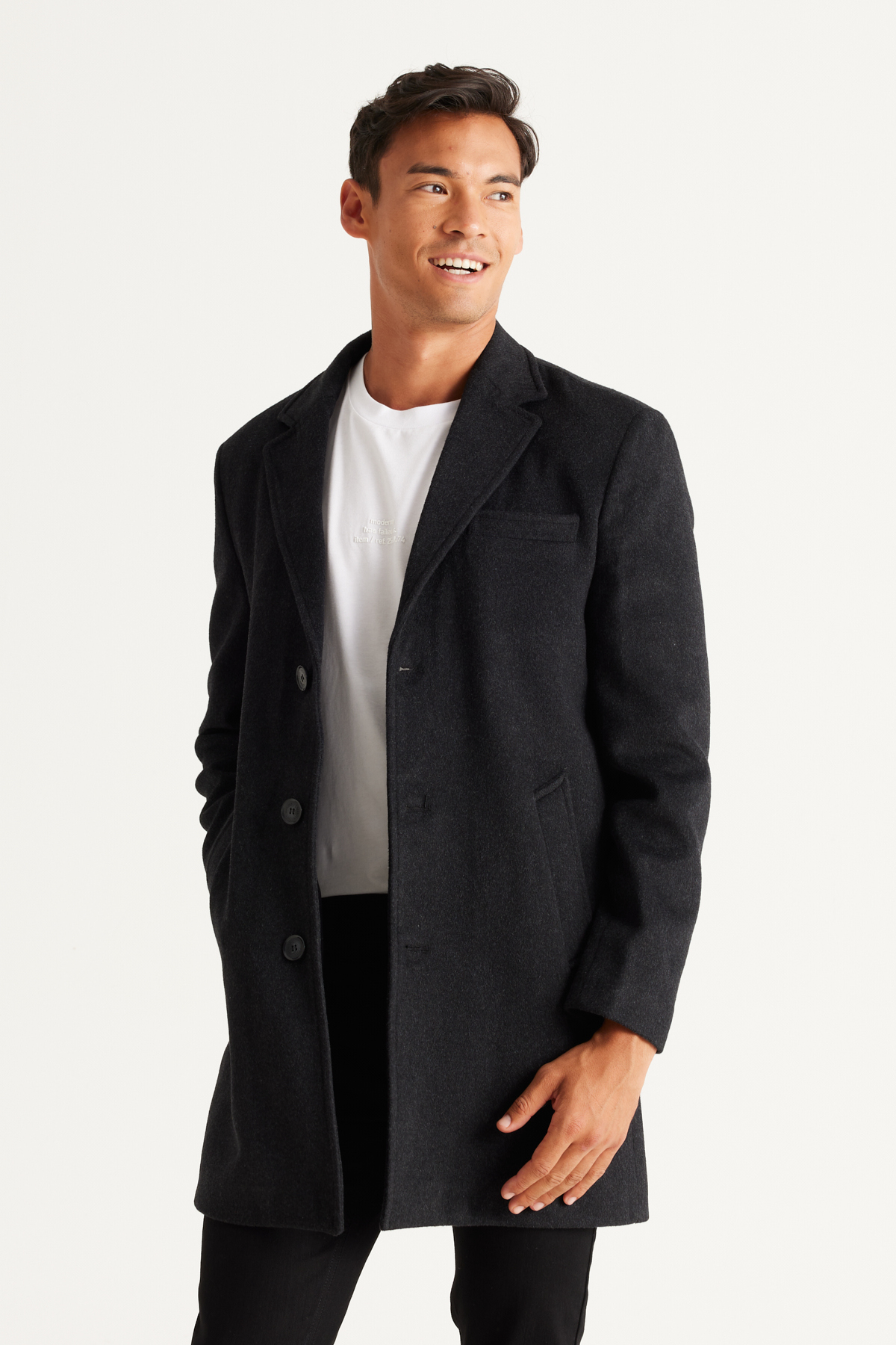 Levně ALTINYILDIZ CLASSICS Men's Anthracite Standard Fit Normal Cut Mono Collar Woolen Overcoat