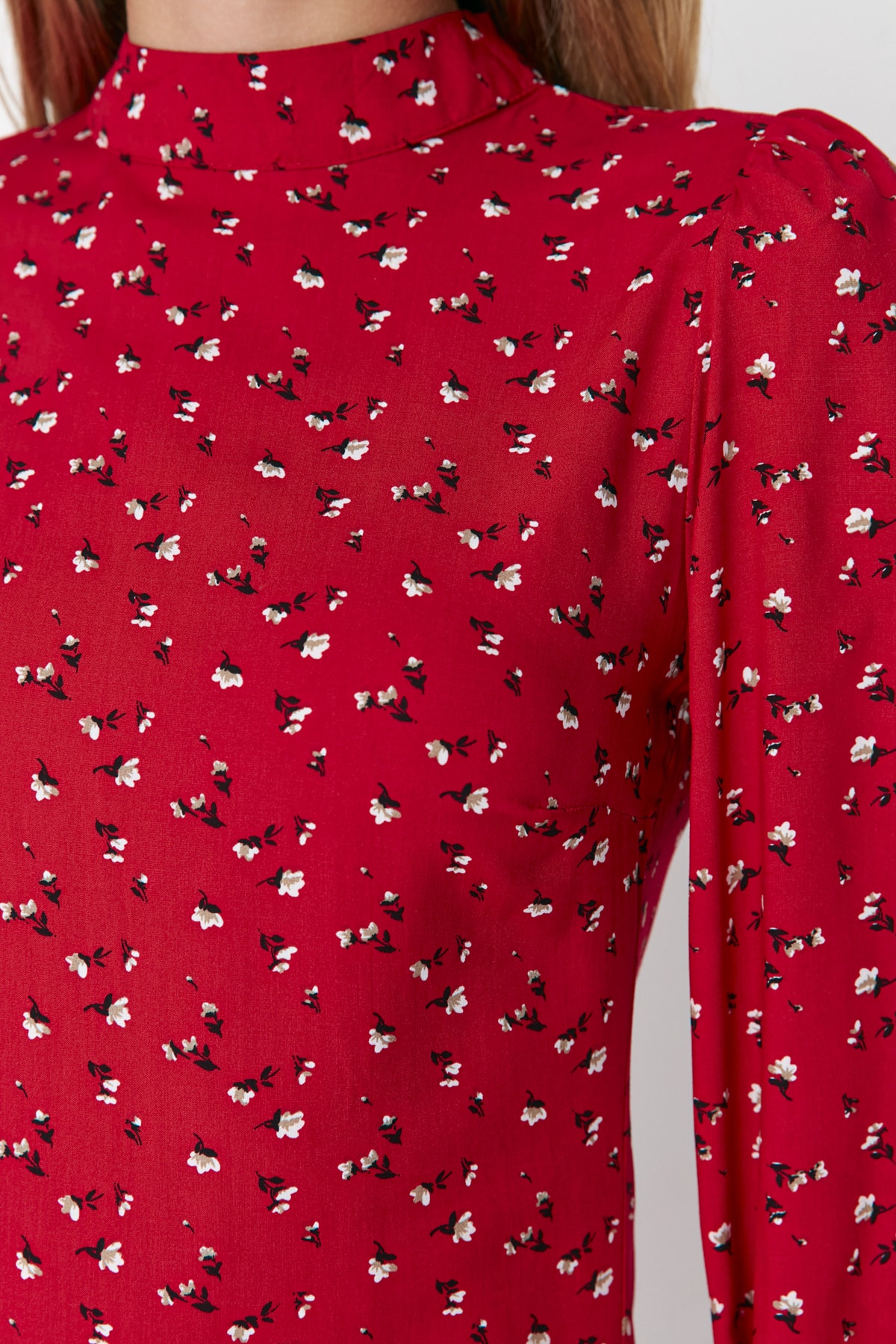 Trendyol Red High Neck Flounce Mini Rochie țesută țesută