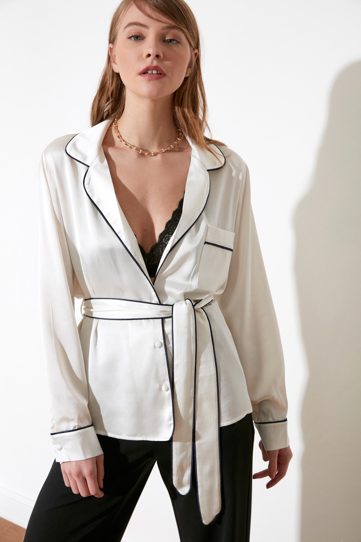 Trendyol Ekru Belt Shirt