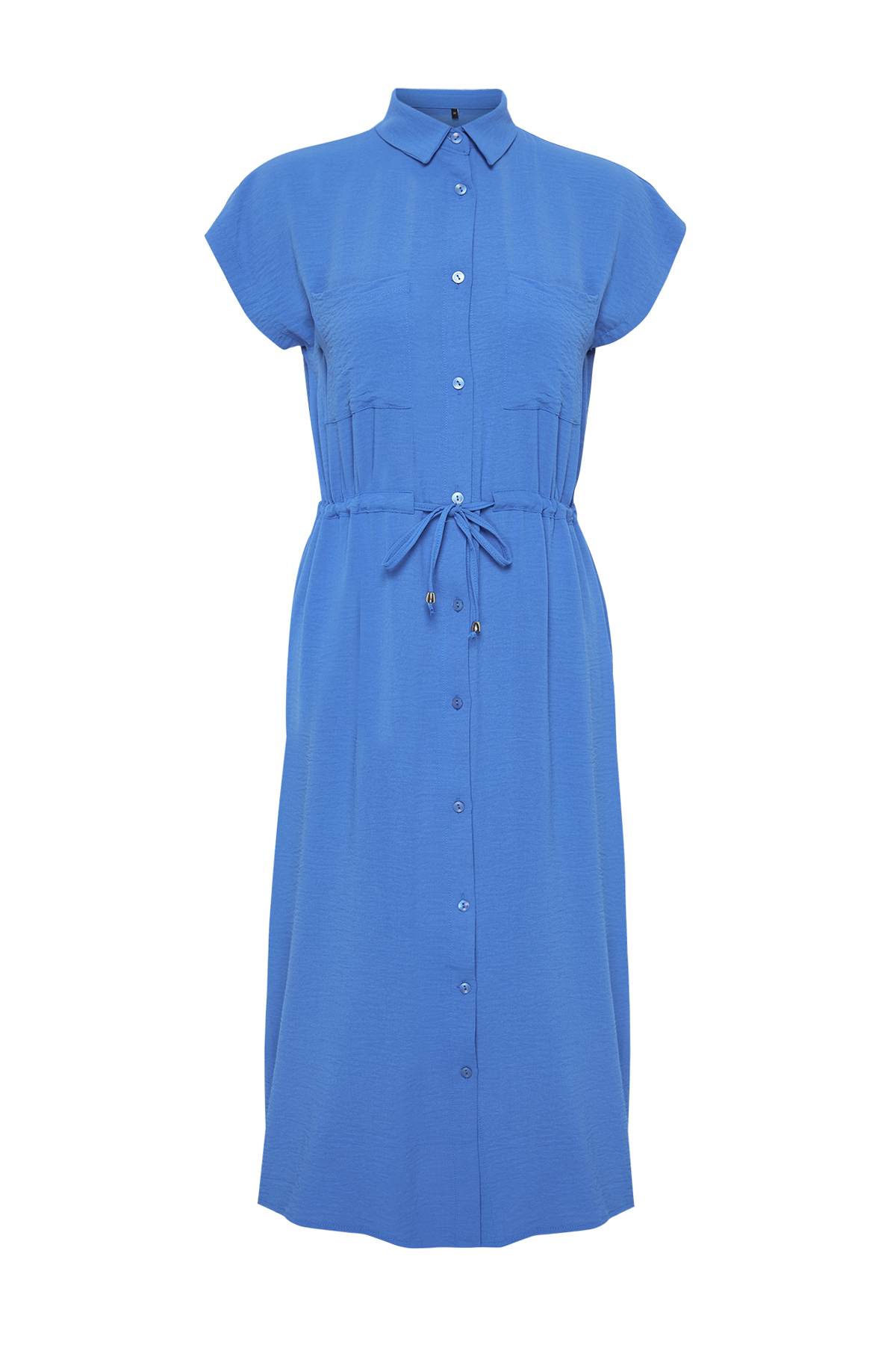 Trendyol Dark Blue Gathered Waist Pocket Detailed Aerobin Midi Woven Dress