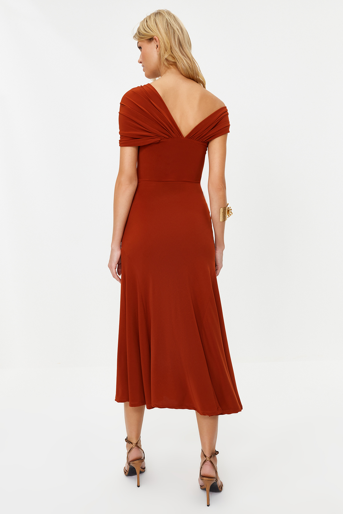 Trendyol Tile Asymmetrical Collar Knitted Stylish Evening Dress