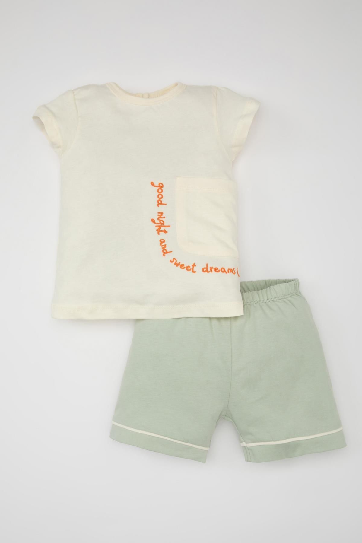 DEFACTO Baby Girl Embroidered Short Sleeve Combed Cotton Shorts Pajama Set