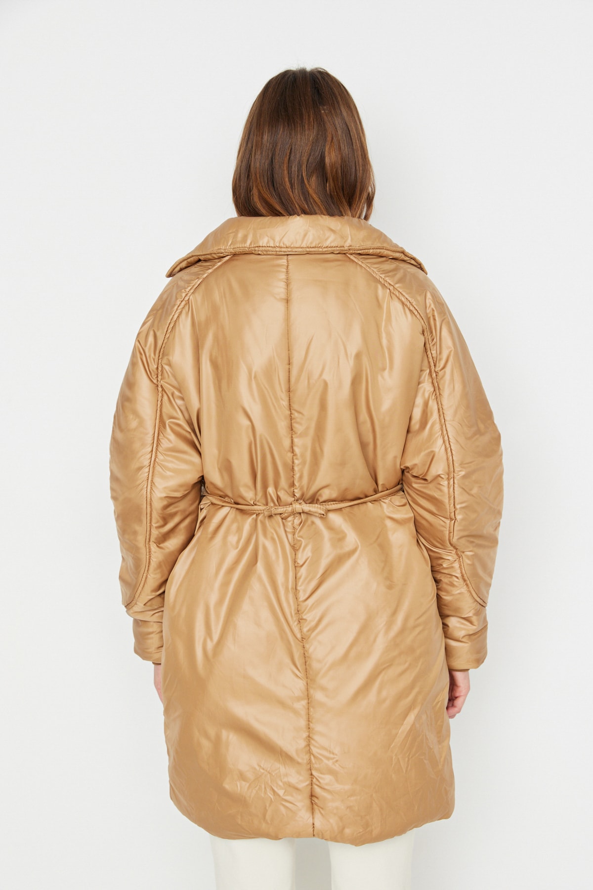 Trendyol cu geanta camel, curea detaliata jacheta puffer matlasata supradimensionata