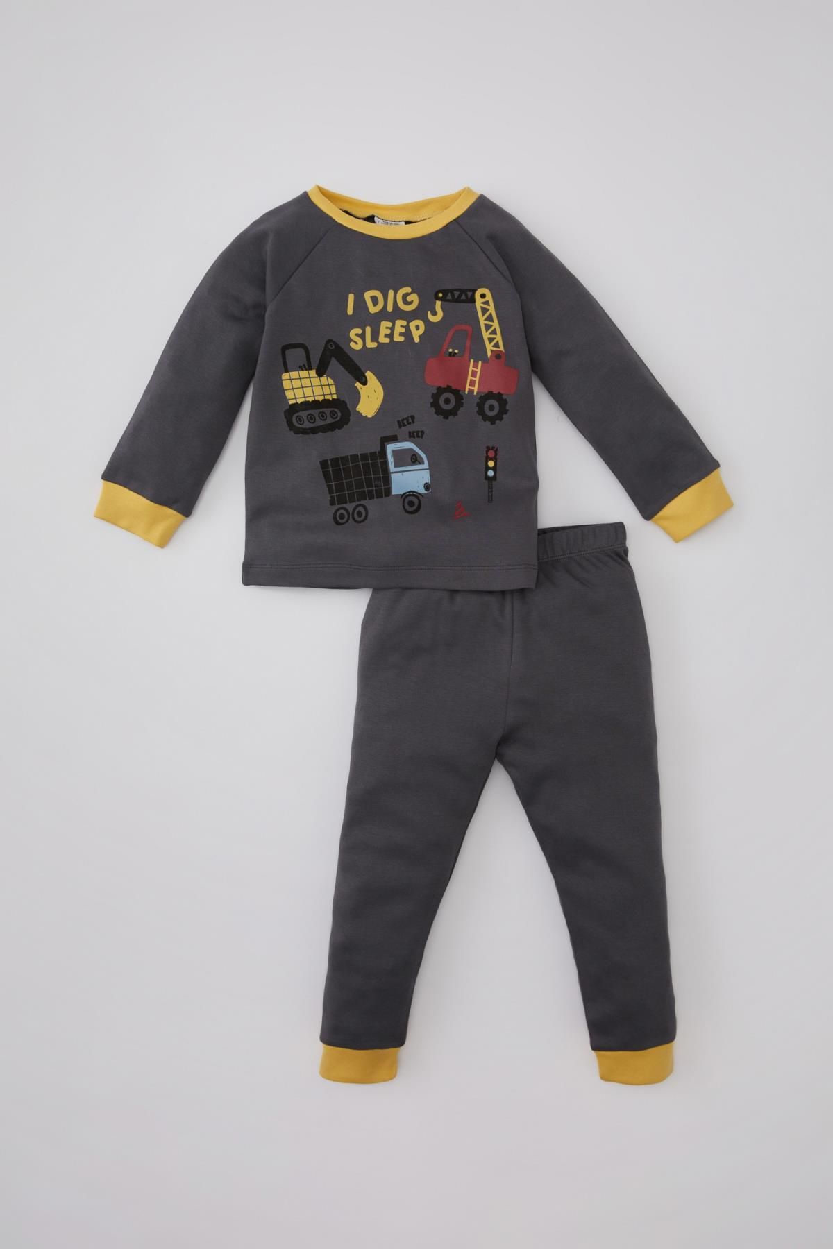 DEFACTO Baby Boy Vehicle Printed Long Sleeve Pajamas Set