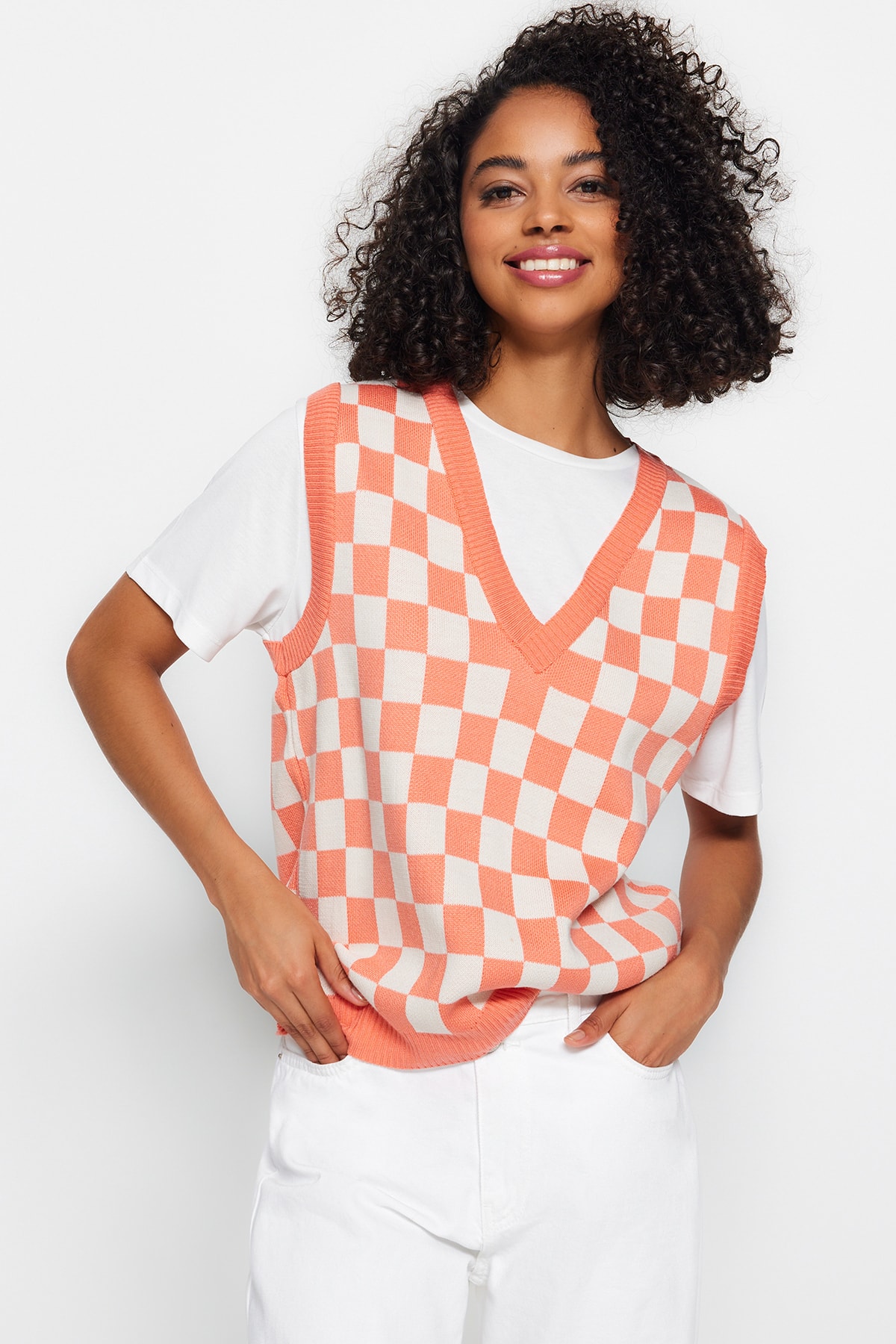 Trendyol Orange V-Neck Knitwear Sweater