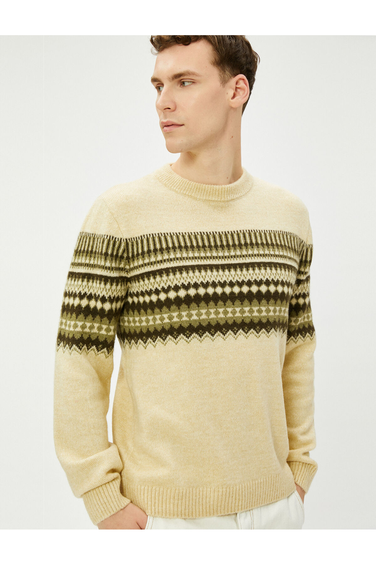 Levně Koton Crew Neck Sweater Acrylic Blend Ethnic Pattern