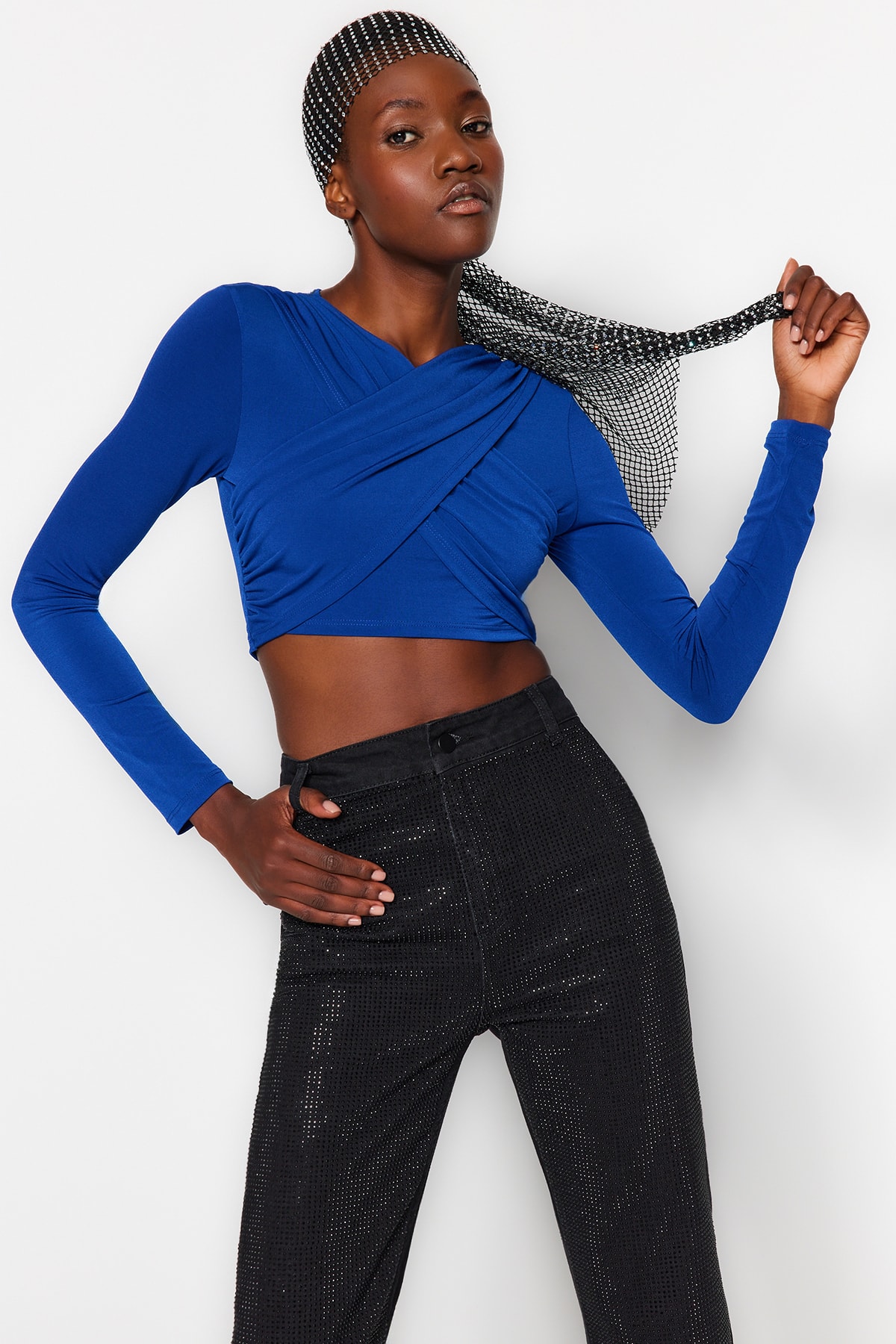 Trendyol Knitted Crop Blouse with Sax Knot