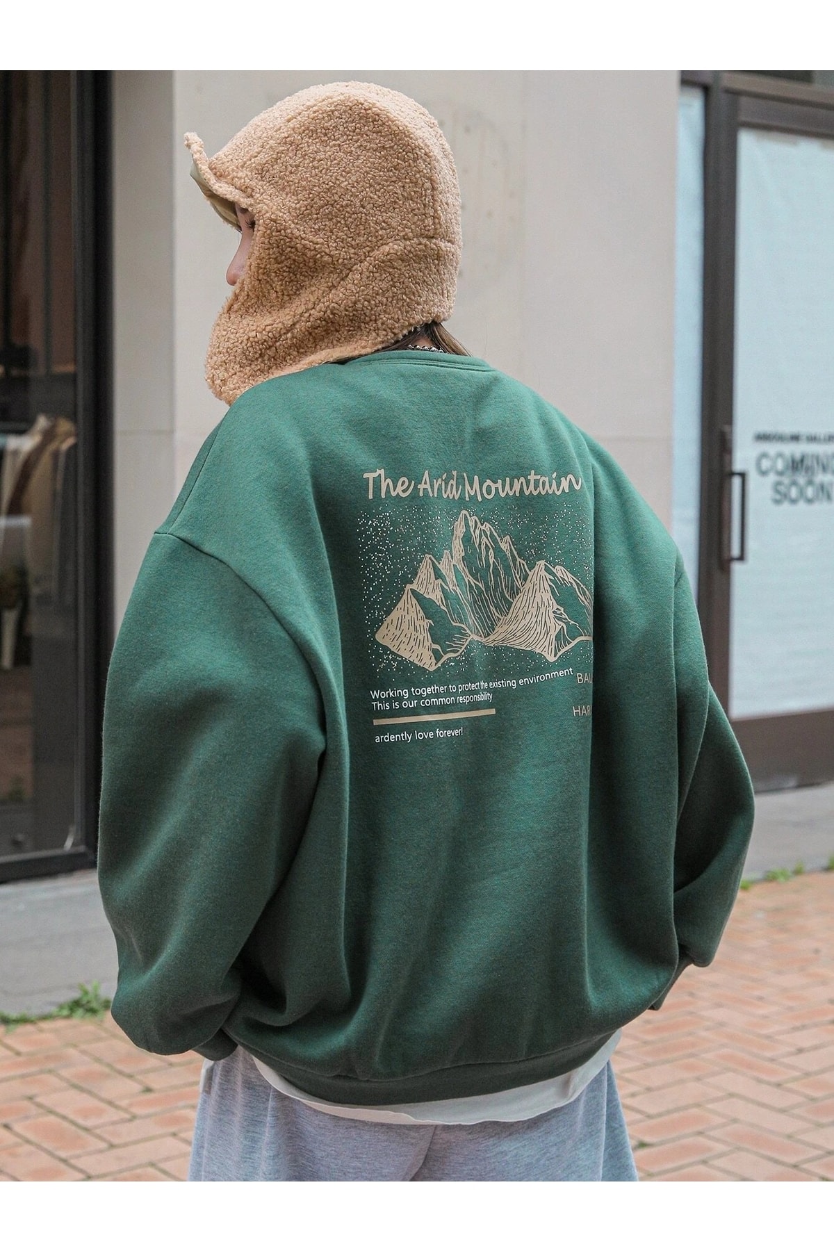 Levně Know Women's Green Arid Mountain Printed Oversize Sweatshirt