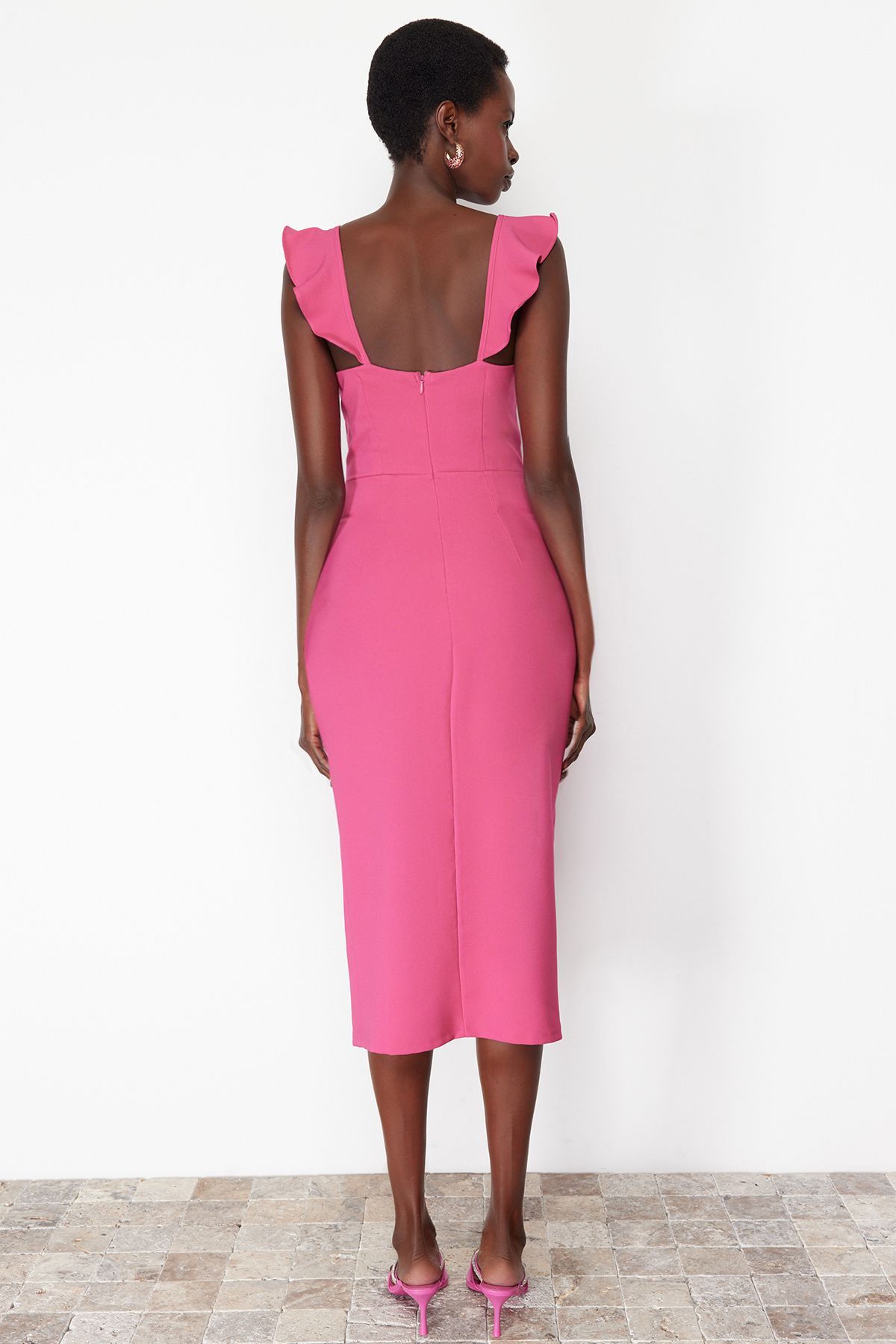 Trendyol Fuchsia Flounce Fitted Woven Dress