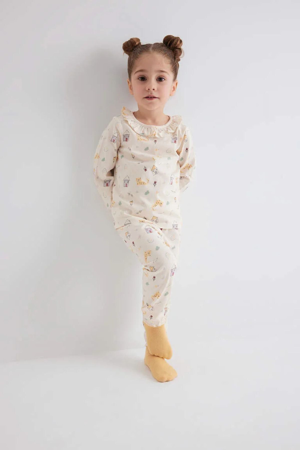 DEFACTO Baby Girl Patterned Long Sleeve Cotton Pajama Set D3620a524wn