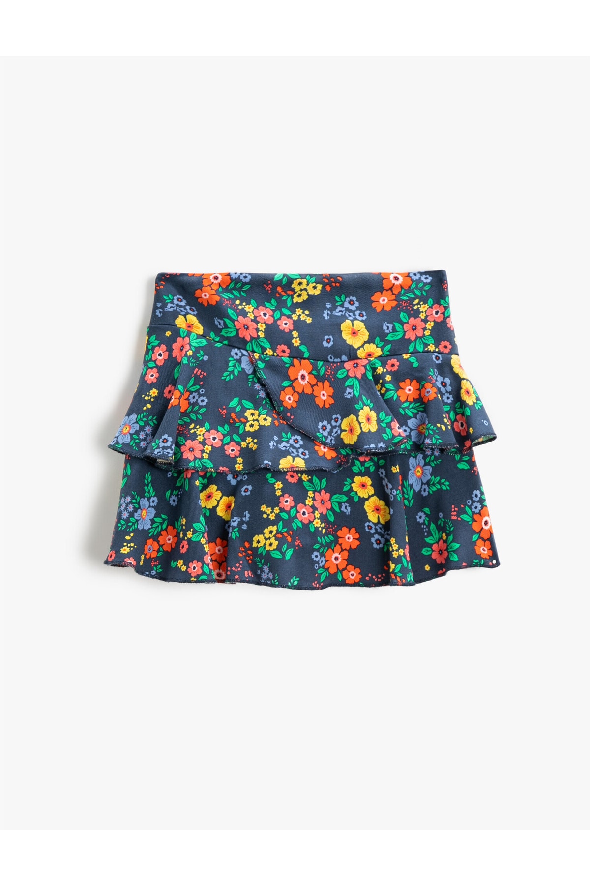 Koton Floral Mini Skirt With Ruffles And Elastic Waist.