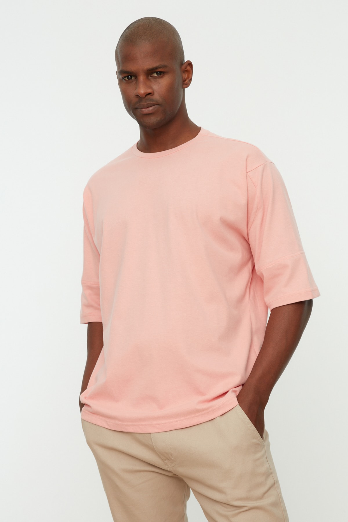 Trendyol Dried Rose Men's Oversize Fit 100% Cotton Crew N...