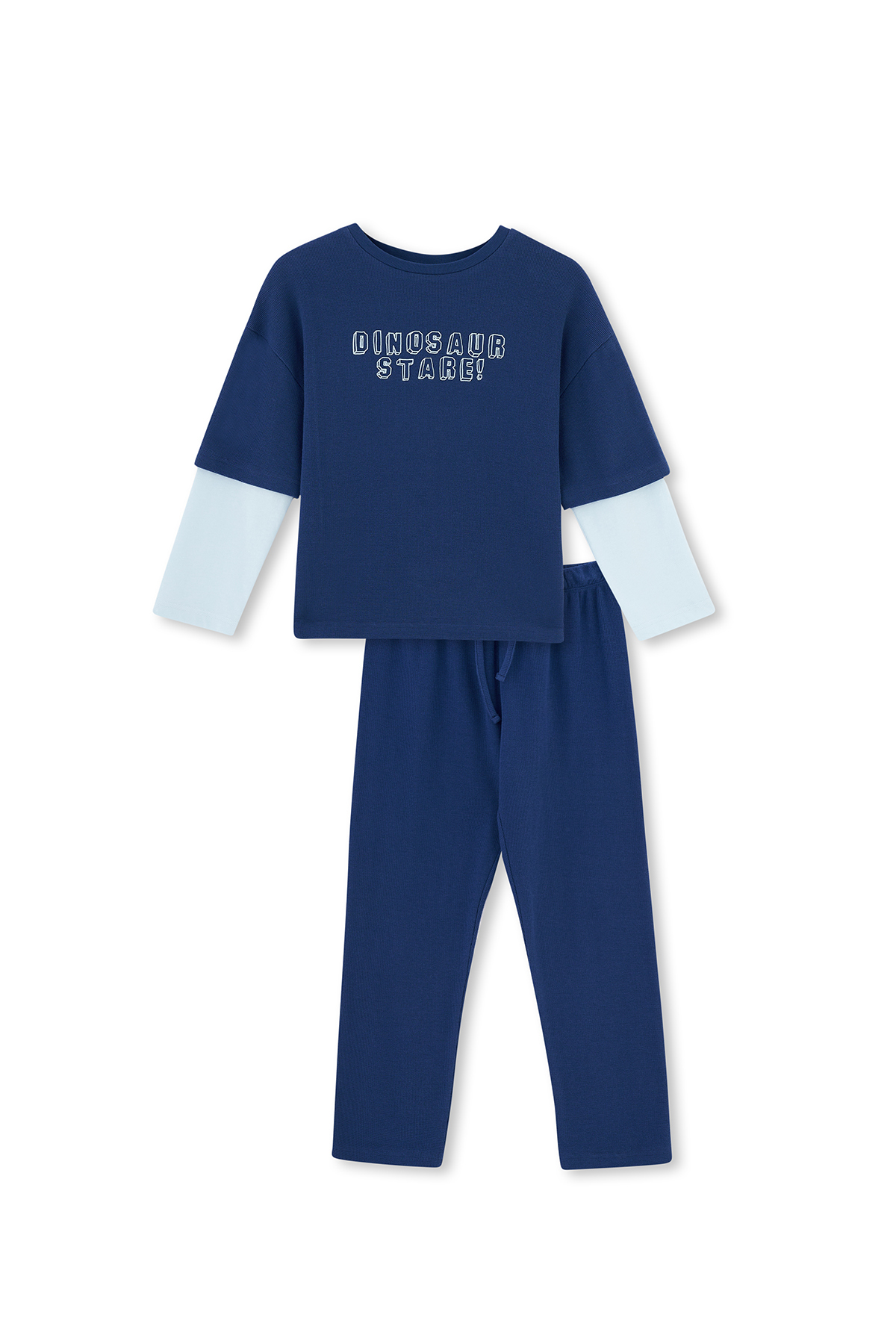 Dagi Navy Blue Slogan Print Detailed Long Sleeve Pajama Set