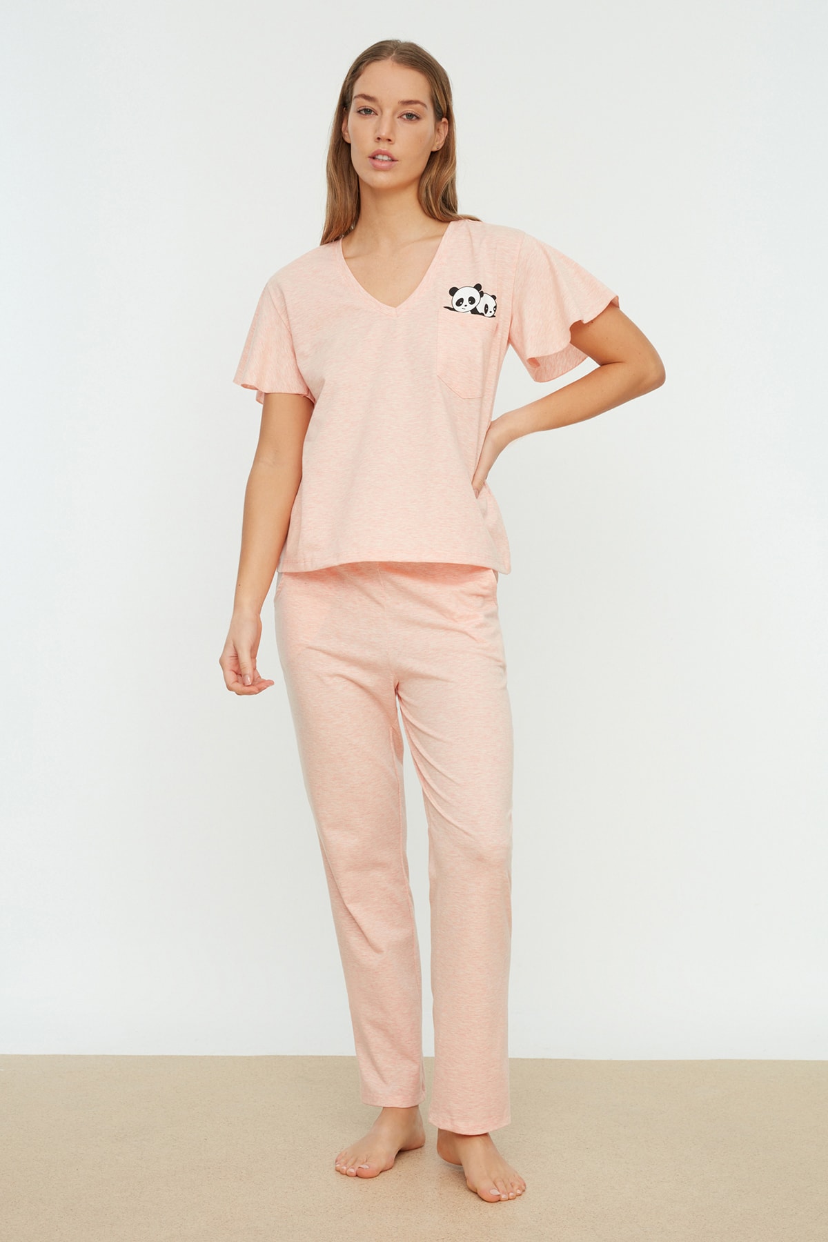 Trendyol Pink Cat Printed Pajamas Set