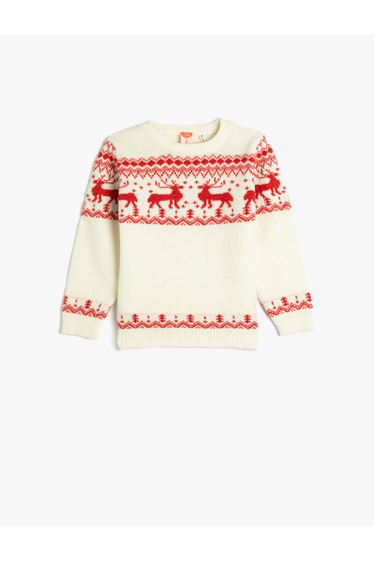 Levně Koton Sweater Deer Pattern Round Neck Soft Textured