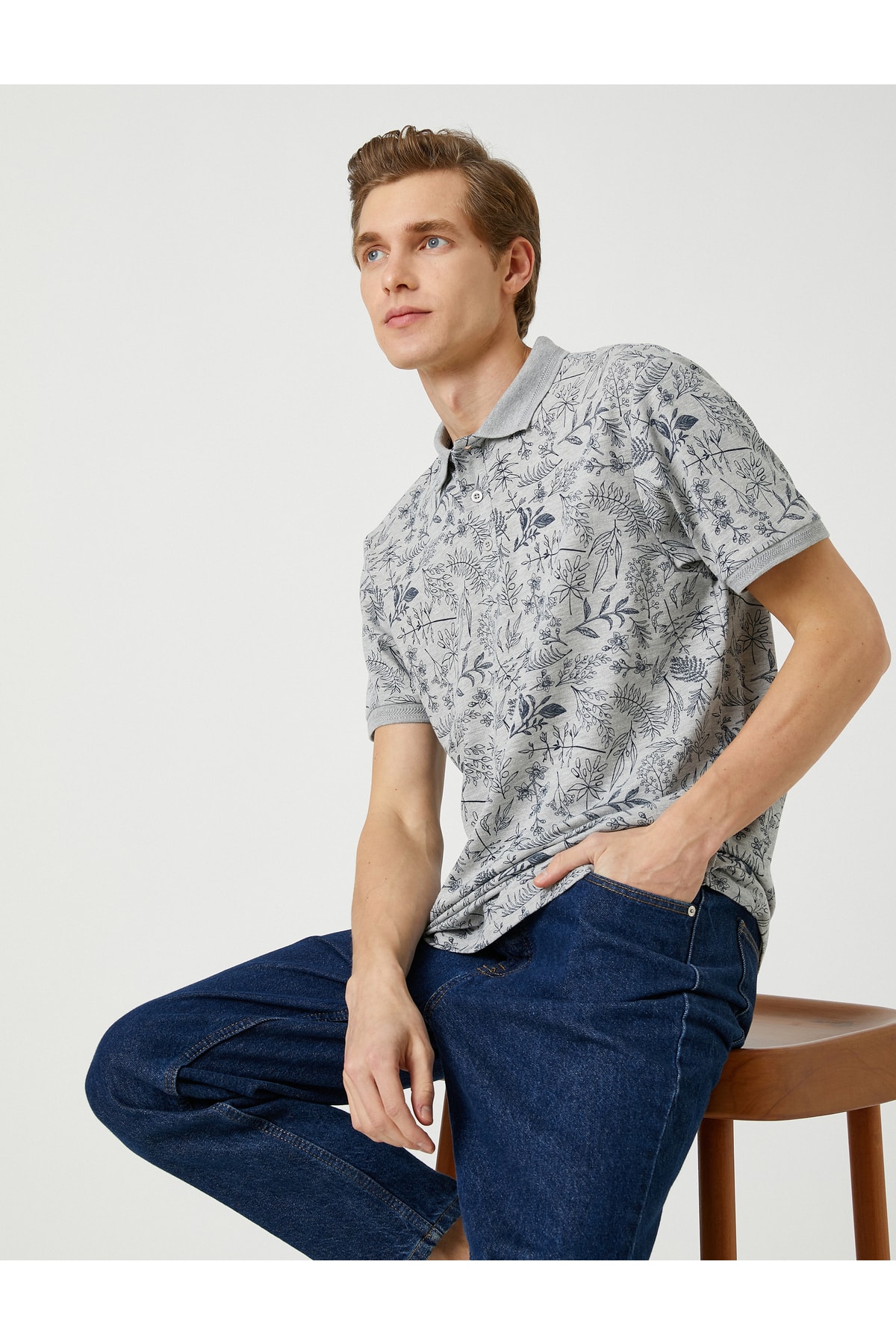 Levně Koton Floral Slim-fit Polo T-Shirt, Short Sleeves with Buttons.