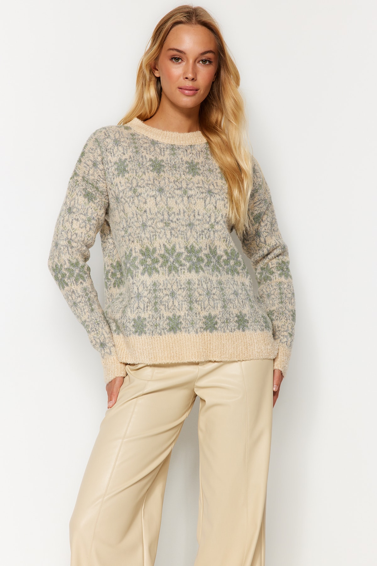 Levně Trendyol Mint Patterned Knitwear Sweater