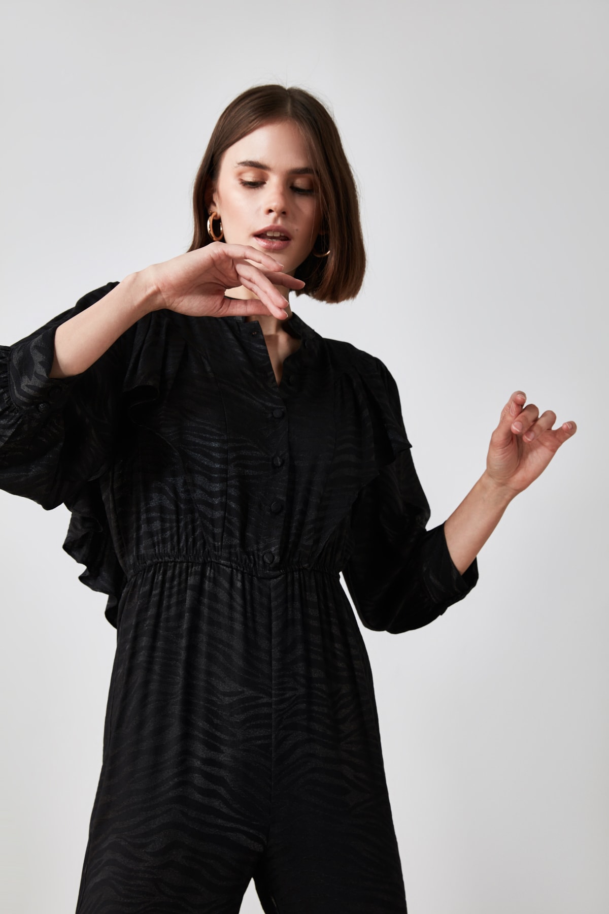 Trendyol Negru Zebra model jumpsuit