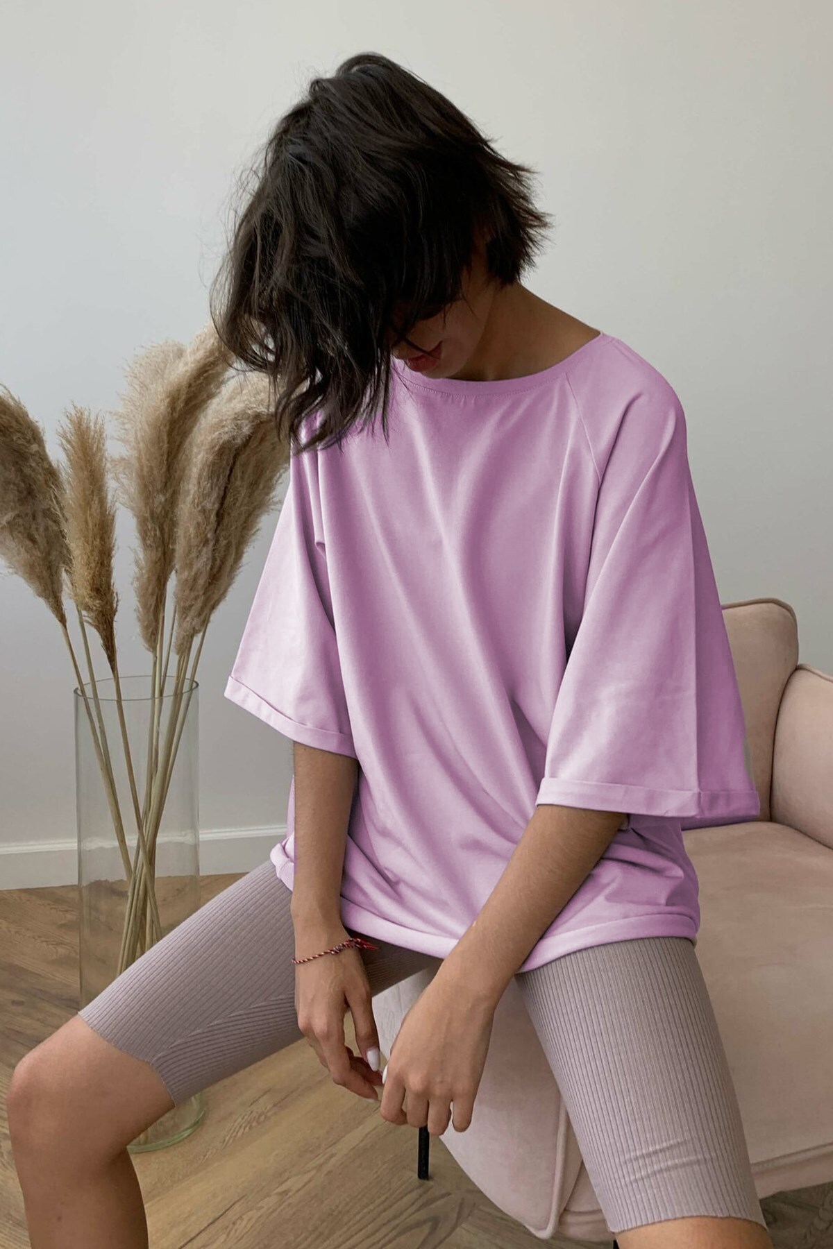 Madmext Light Lilac Oversize Women's Basic T-Shirt