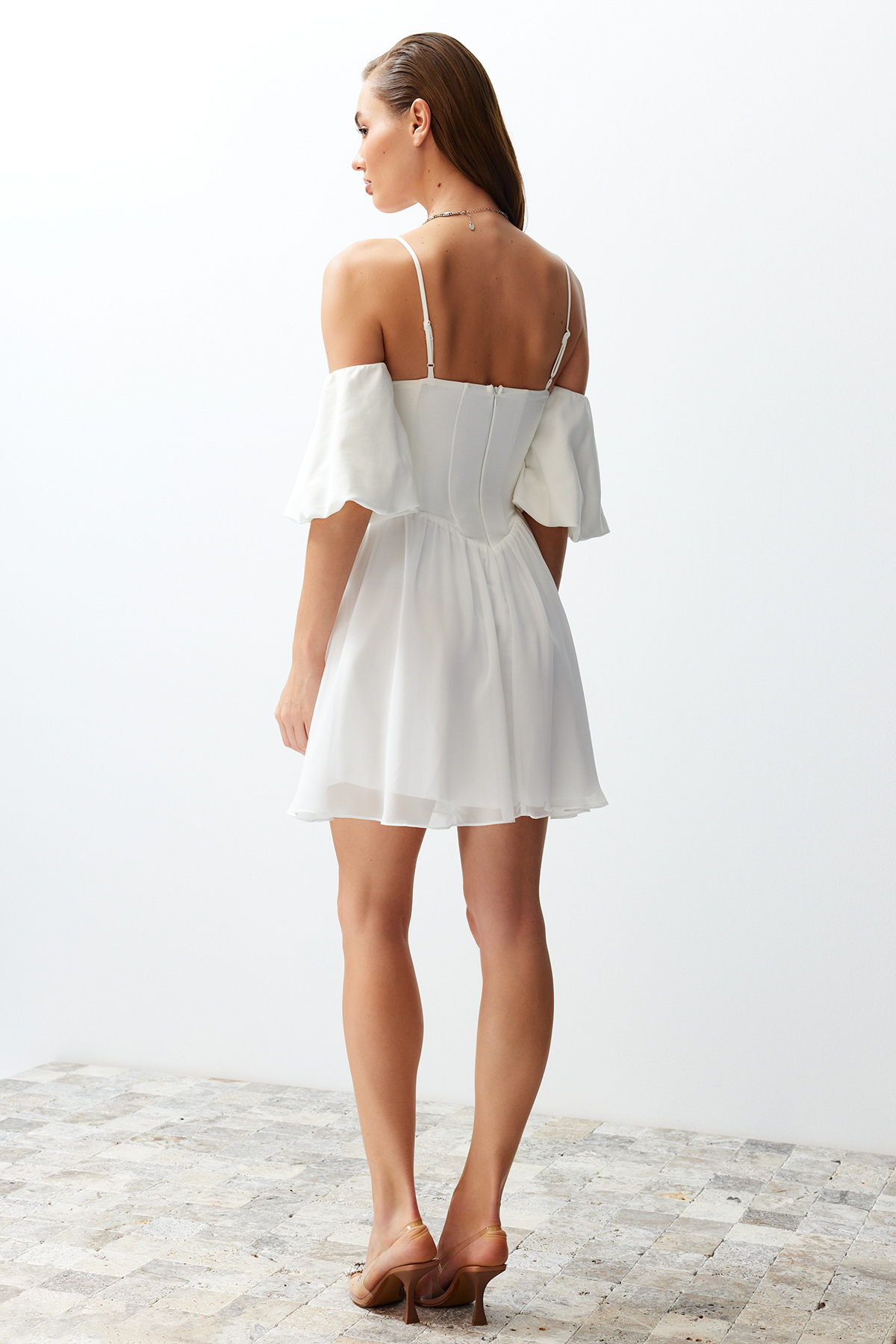 Trendyol Bridal White A-Cut Corset Detailed Woven Short Wedding/Wedding Elegant Evening Dress