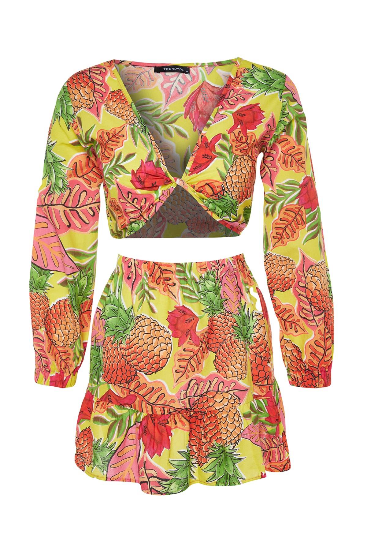 Trendyol Fruit Patterned Woven 100% Cotton Blouse and Skirt Suit