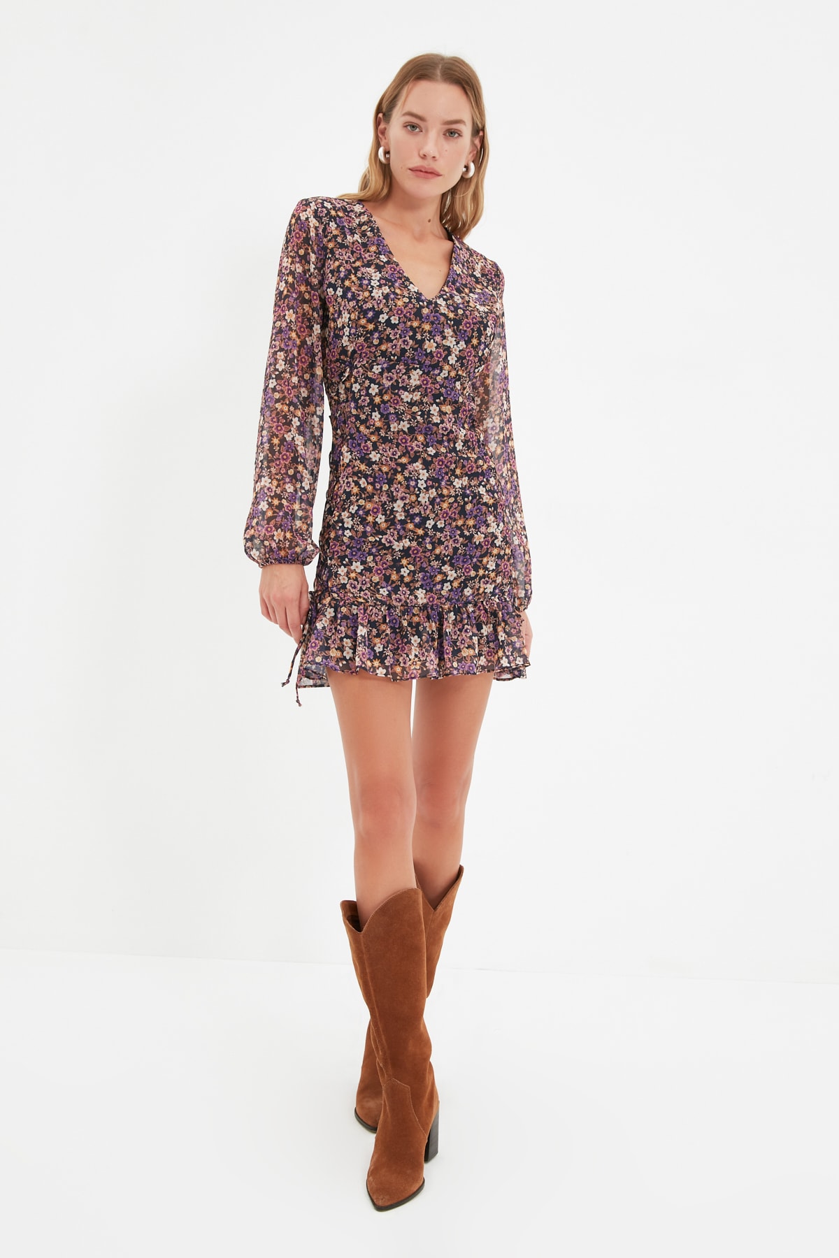 Trendyol Navy Blue V-Neck Dress