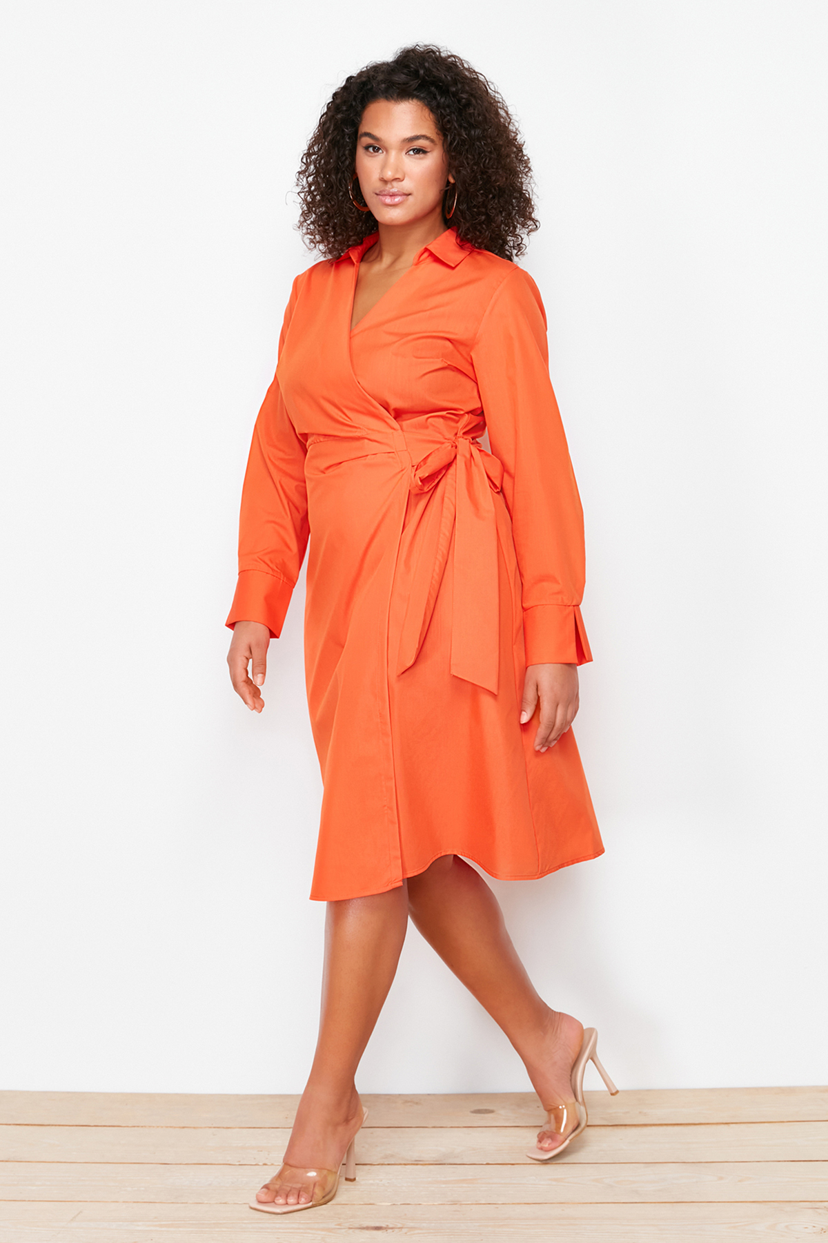 Trendyol Curve Orange Double Breasted Woven Dress