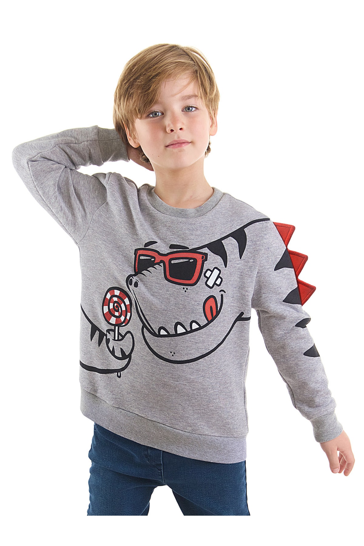 Levně Denokids Candy Store Dinosaur Boys Gray Sweatshirt