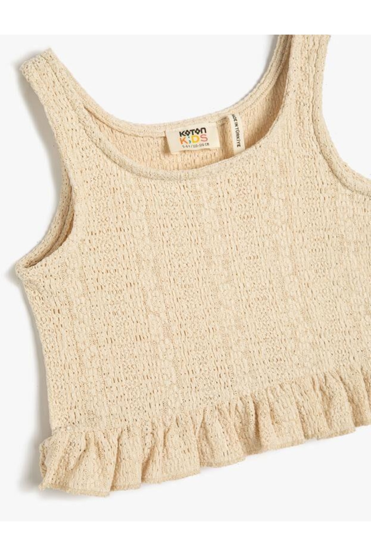 Koton Girls' Crochet Crop Top Sleeveless Round Neck Ruffle Detail
