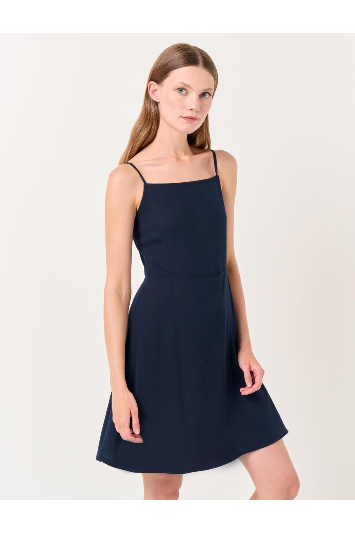 Jimmy Key Navy Blue Halter Neck Strap Stylish Mini Dress